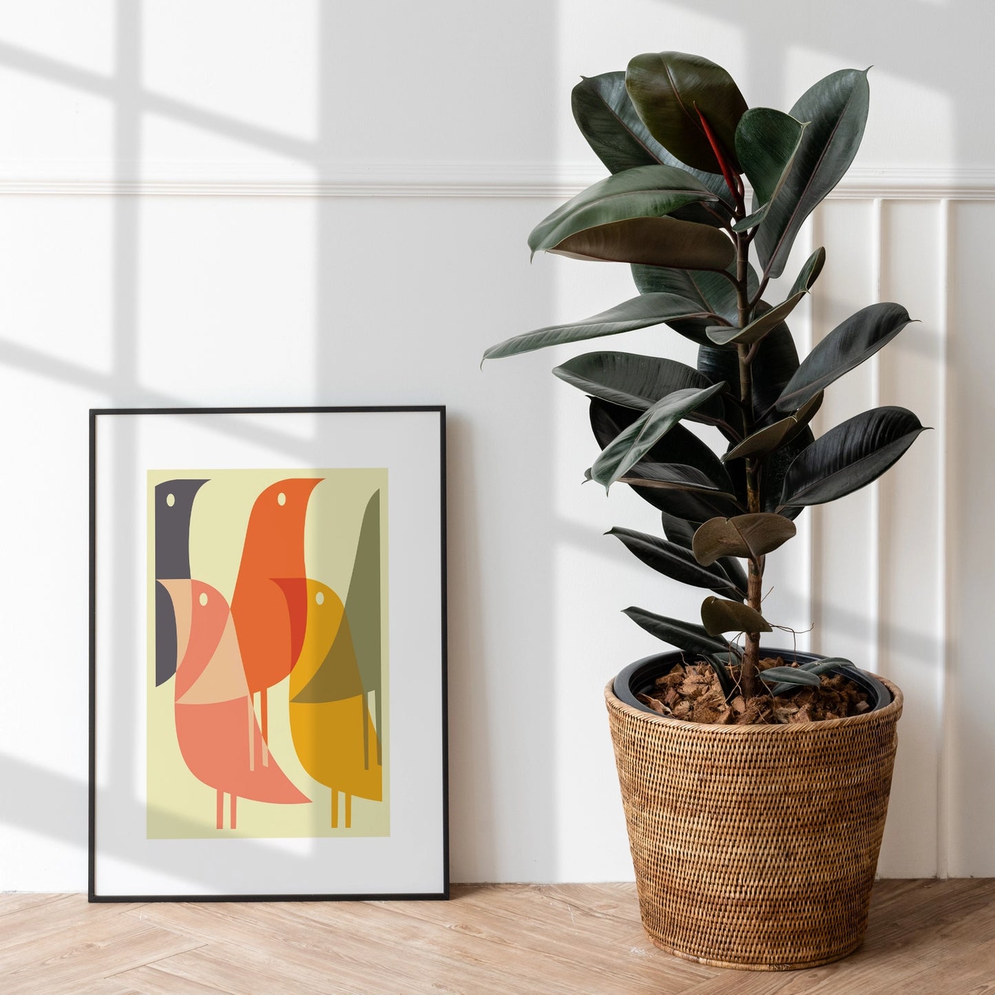Mid-Century Bird Print Poster - Multicoloured - Wall Art - A3
