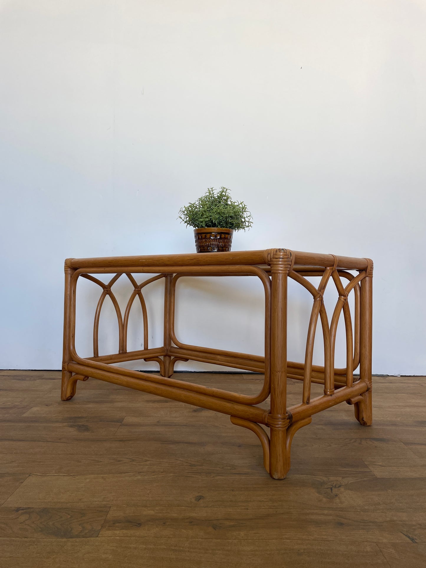 Bamboo Coffee Table w/ Glass Top - Mid-Century / Vintage / Retro