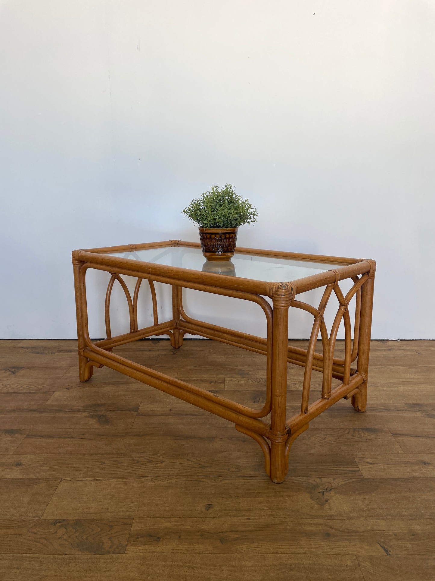 Bamboo Coffee Table w/ Glass Top - Mid-Century / Vintage / Retro