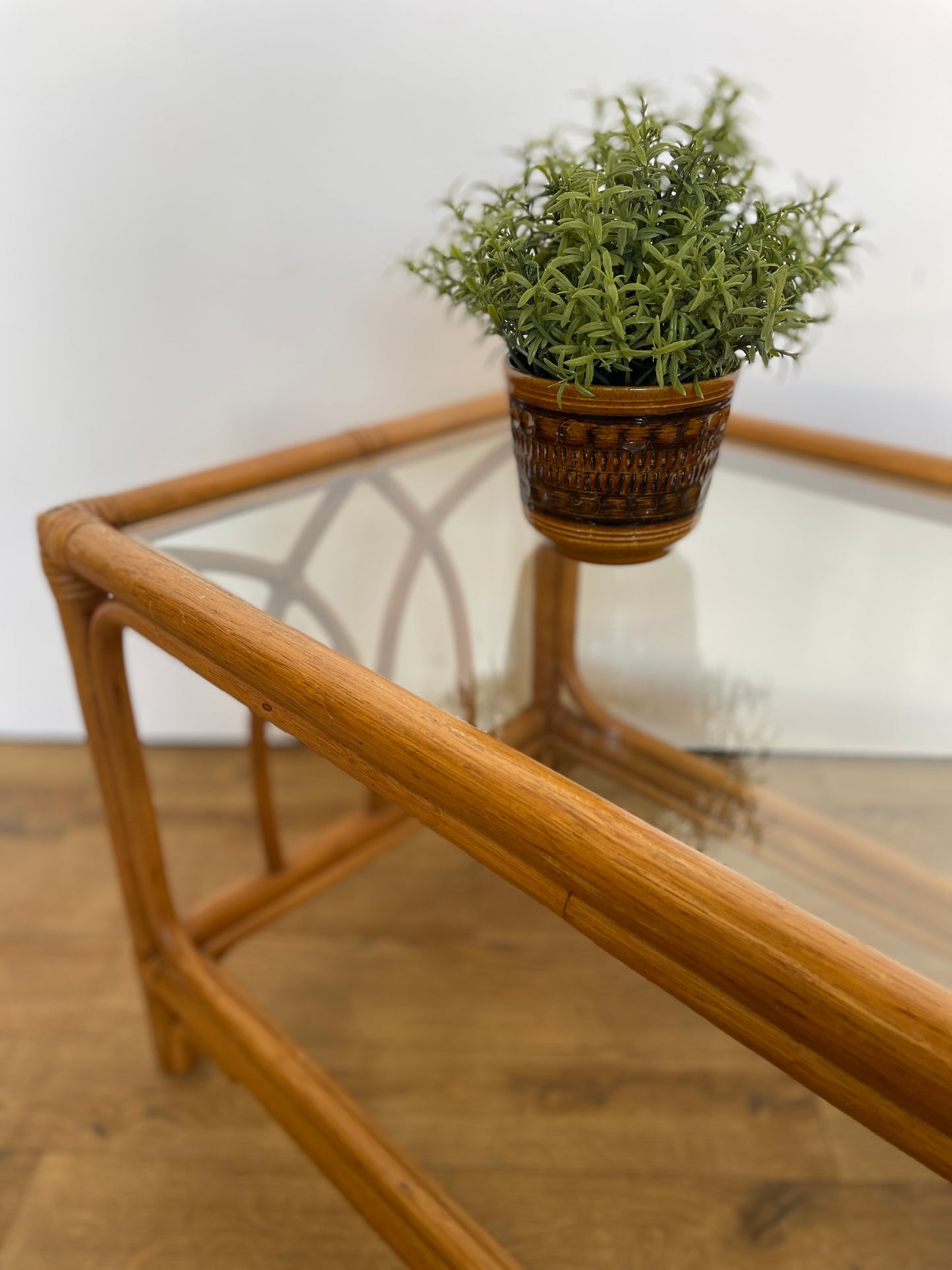 Bamboo Coffee Table w/ Glass Top - Mid-Century / Vintage / Retro
