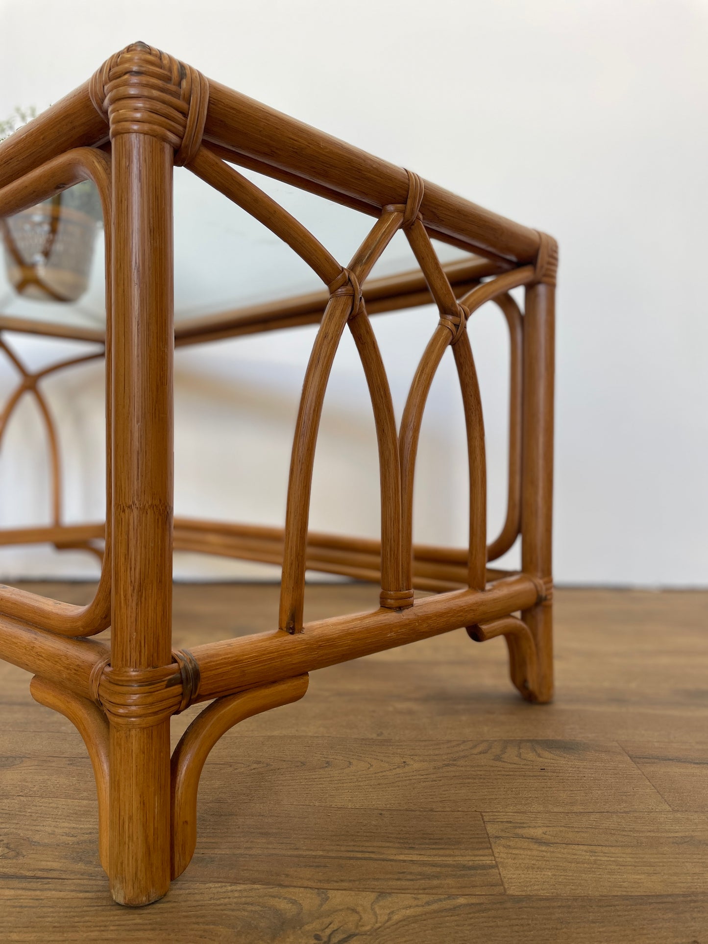 Bamboo Coffee Table w/ Glass Top - Mid-Century / Vintage / Retro