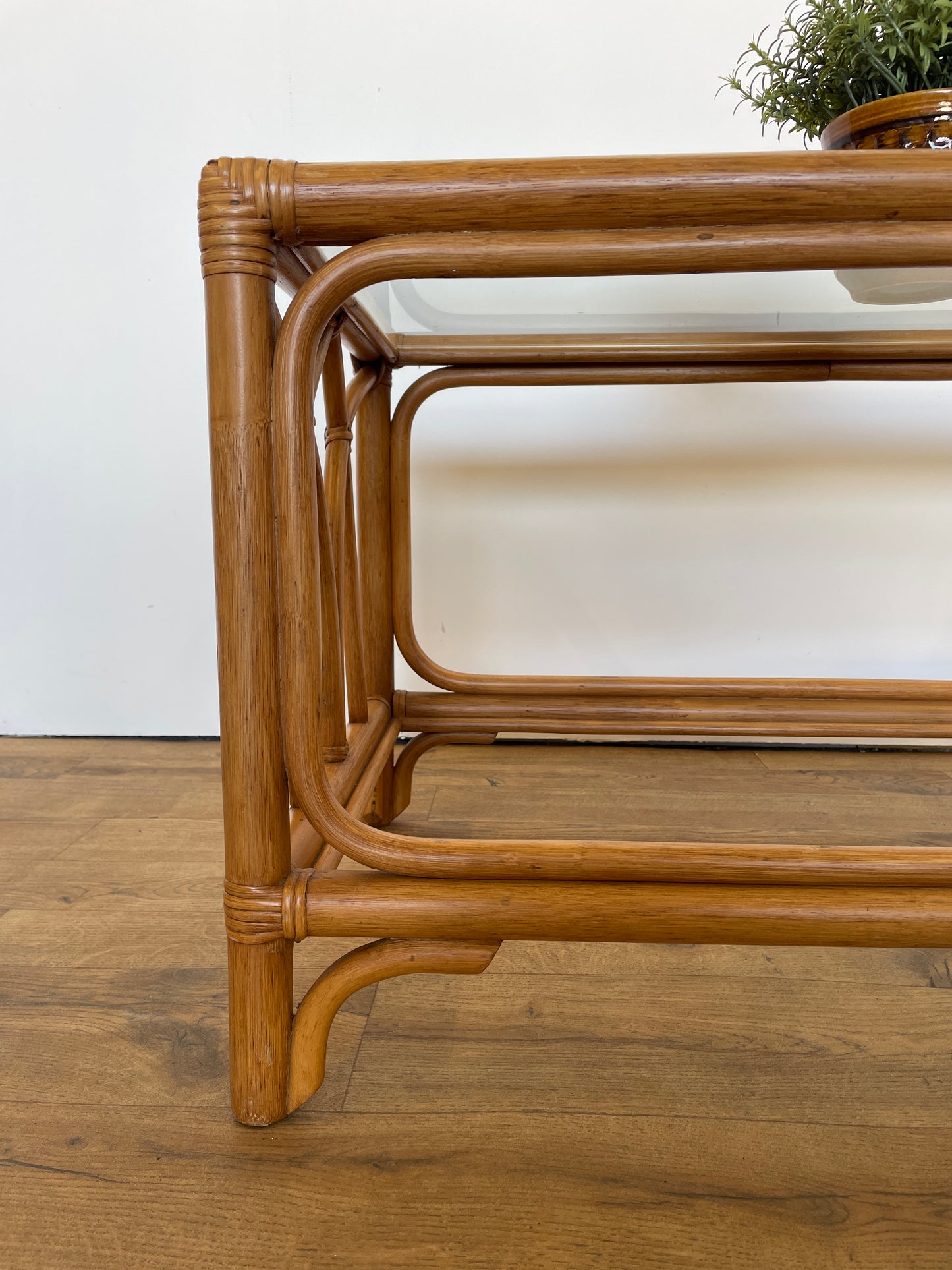 Bamboo Coffee Table w/ Glass Top - Mid-Century / Vintage / Retro