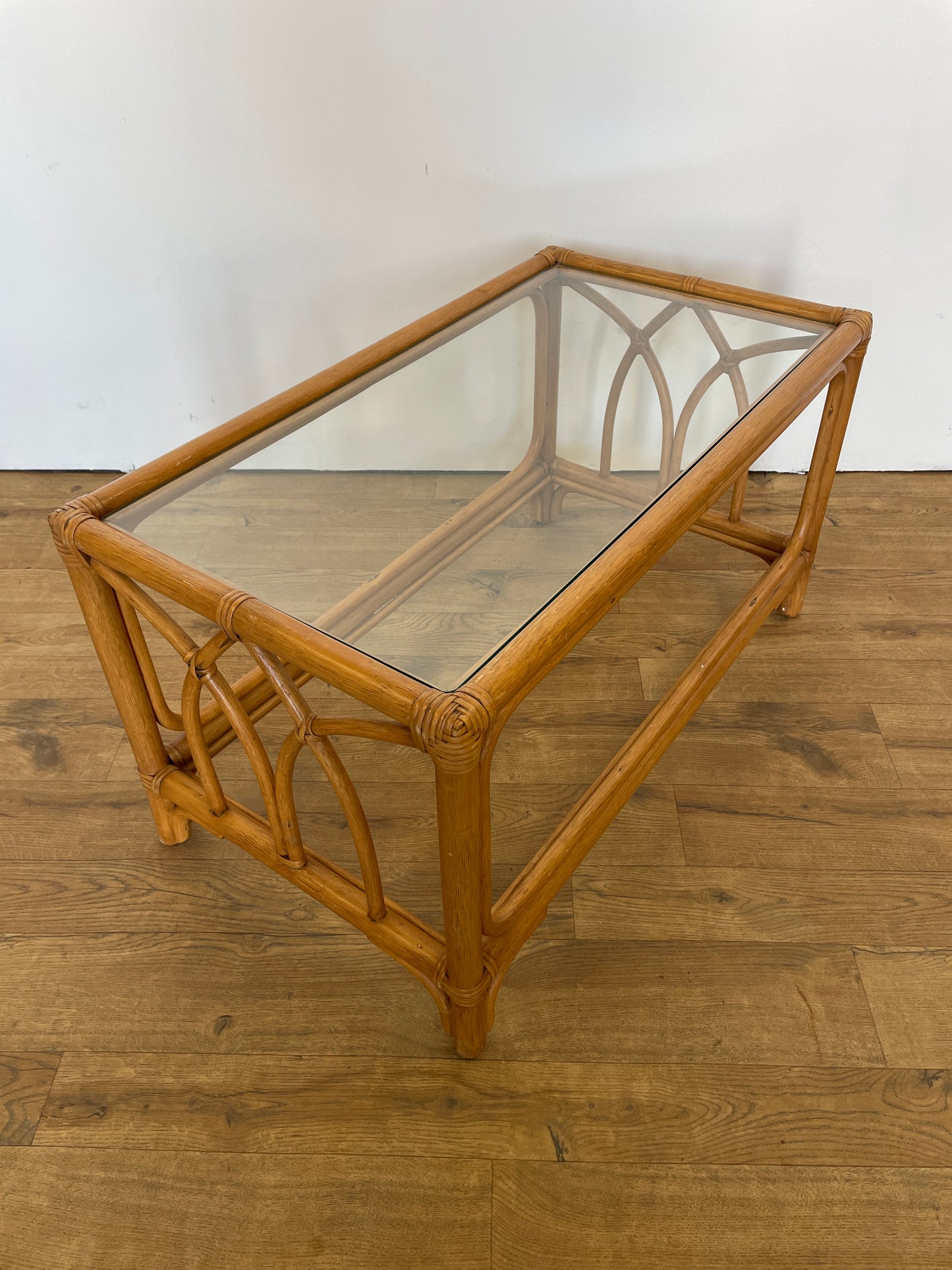 Bamboo Coffee Table w/ Glass Top - Mid-Century / Vintage / Retro