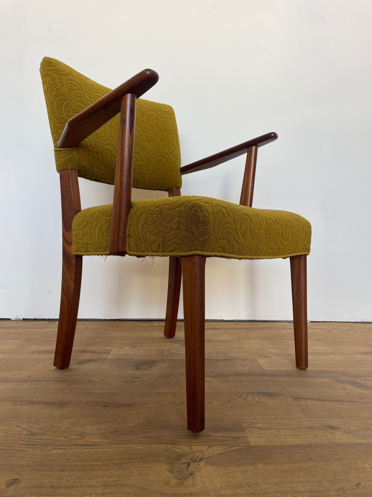 Danish Teak Upholstered Armchair w/ Green Fabric - Mid-Century Vintage