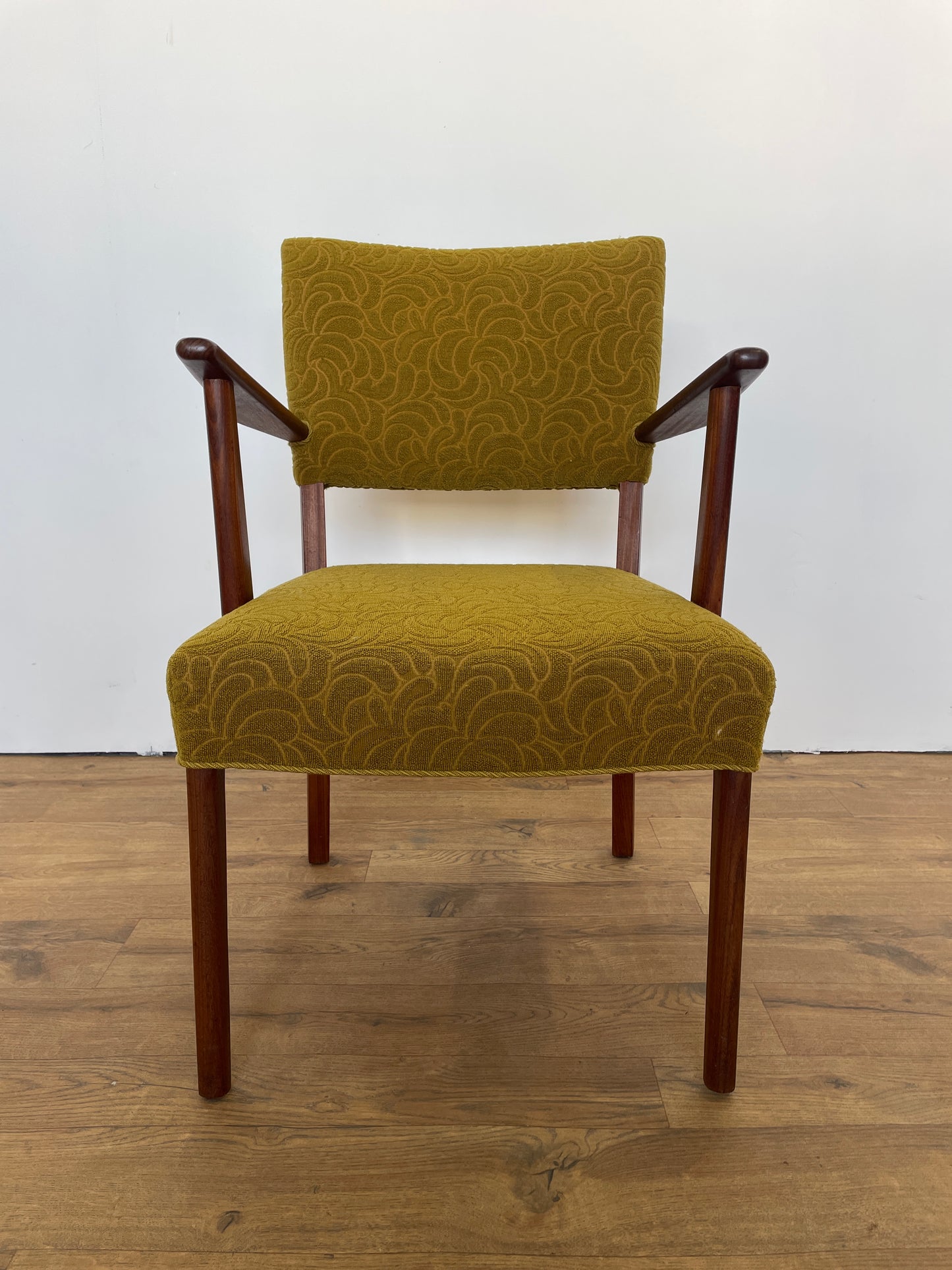 Danish Teak Upholstered Armchair w/ Green Fabric - Mid-Century Vintage