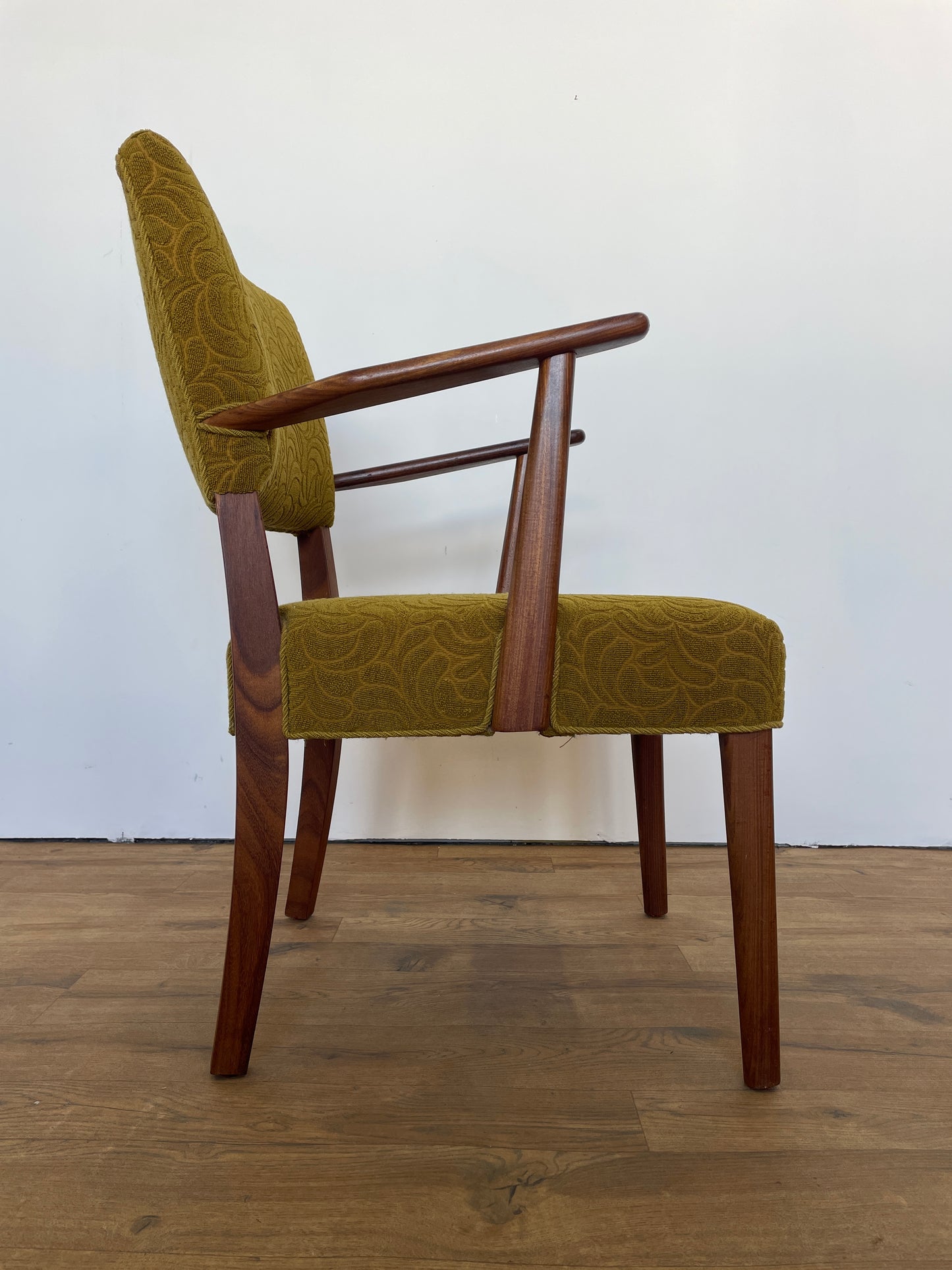 Danish Teak Upholstered Armchair w/ Green Fabric - Mid-Century Vintage