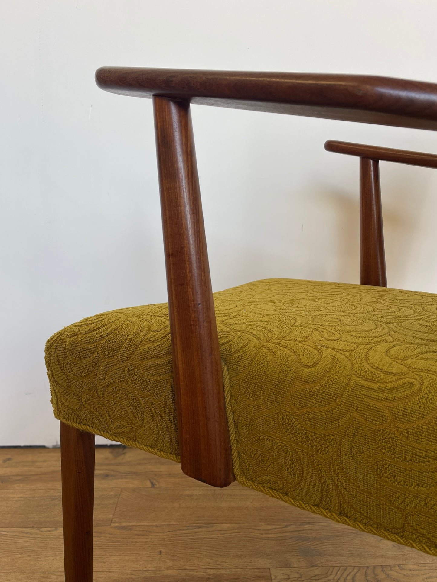 Danish Teak Upholstered Armchair w/ Green Fabric - Mid-Century Vintage