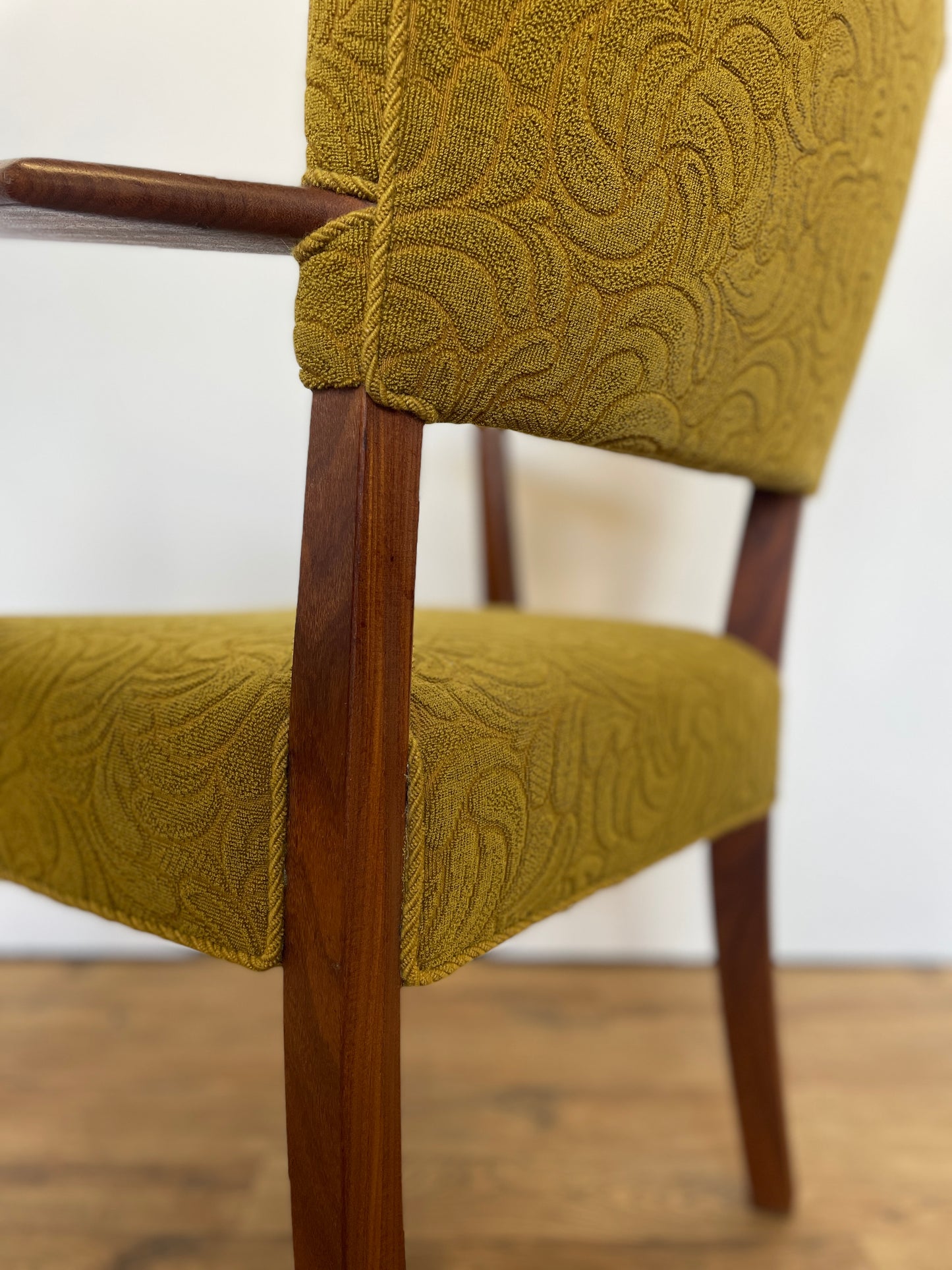 Danish Teak Upholstered Armchair w/ Green Fabric - Mid-Century Vintage