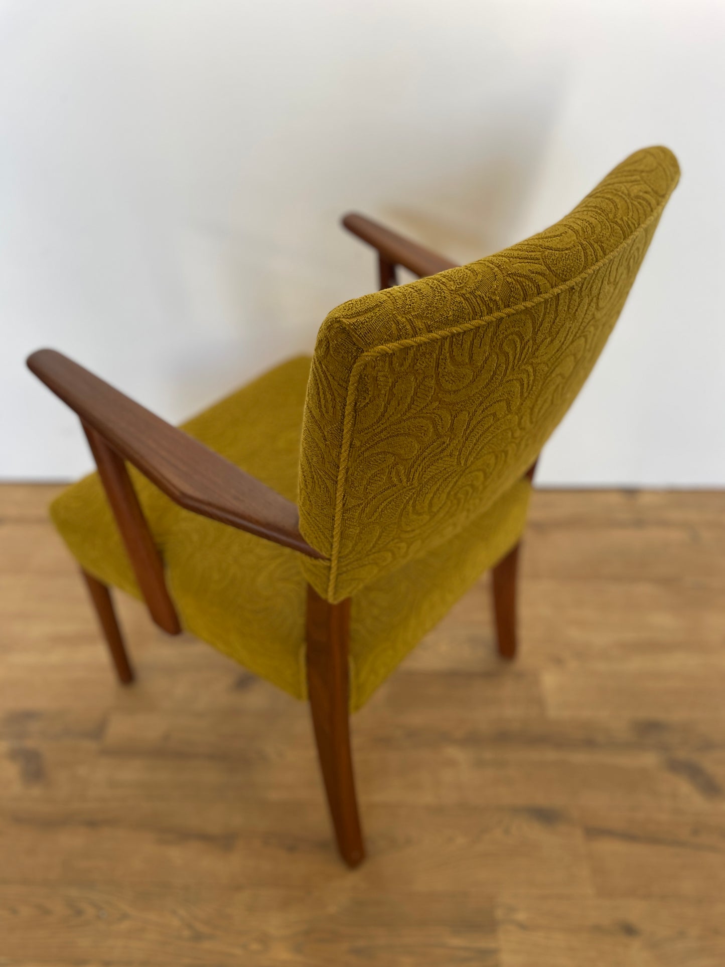 Danish Teak Upholstered Armchair w/ Green Fabric - Mid-Century Vintage