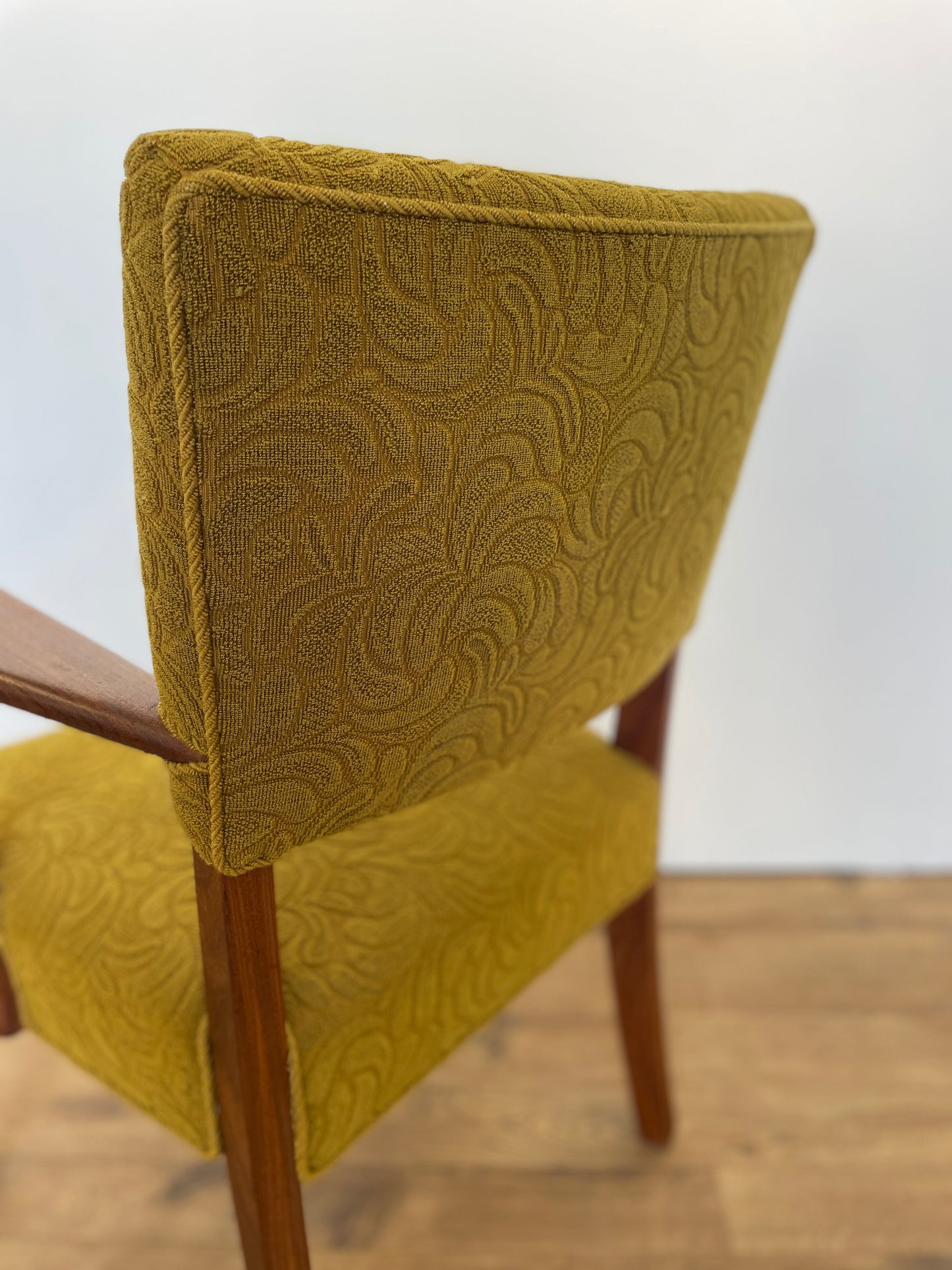 Danish Teak Upholstered Armchair w/ Green Fabric - Mid-Century Vintage
