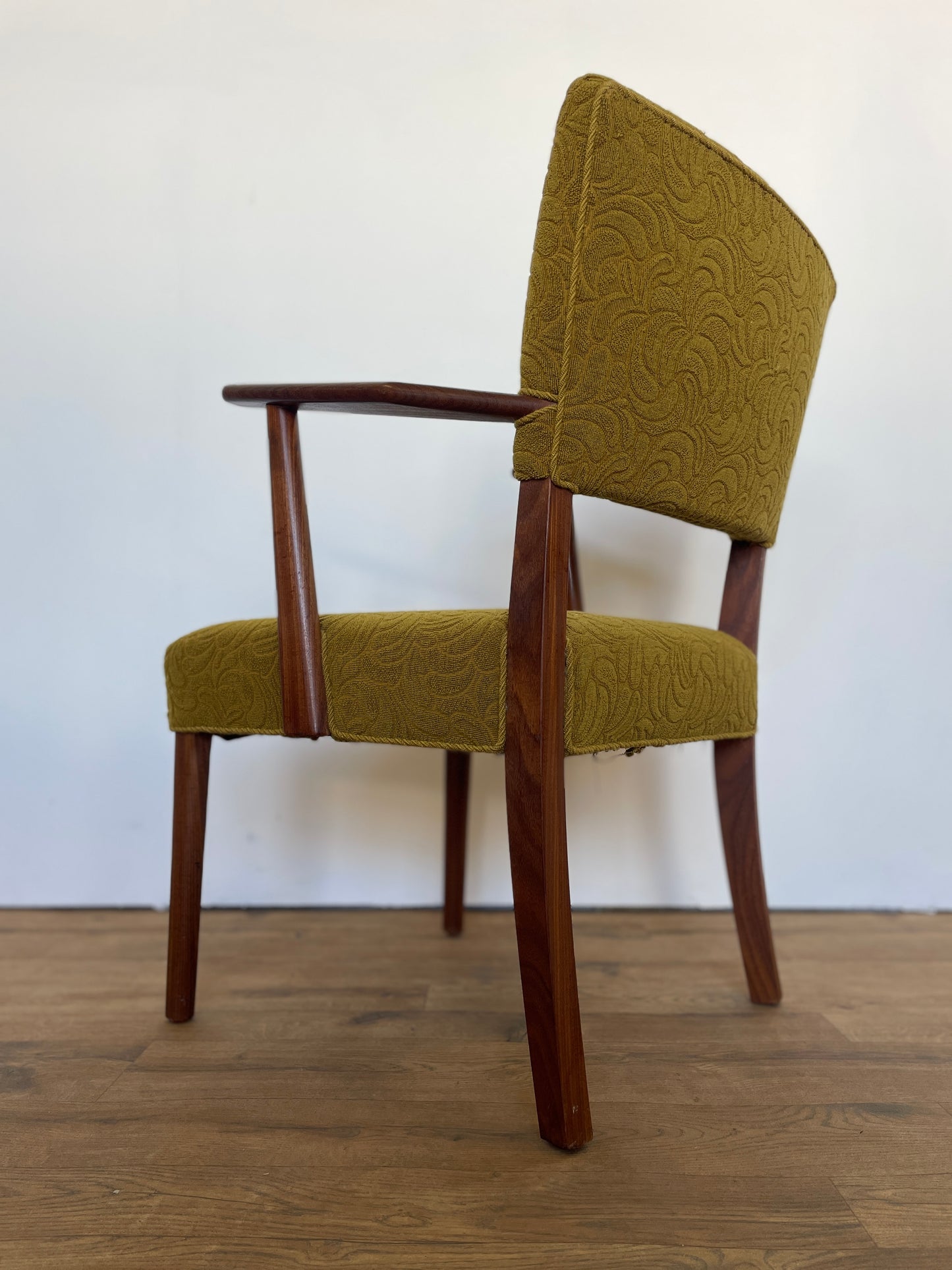 Danish Teak Upholstered Armchair w/ Green Fabric - Mid-Century Vintage