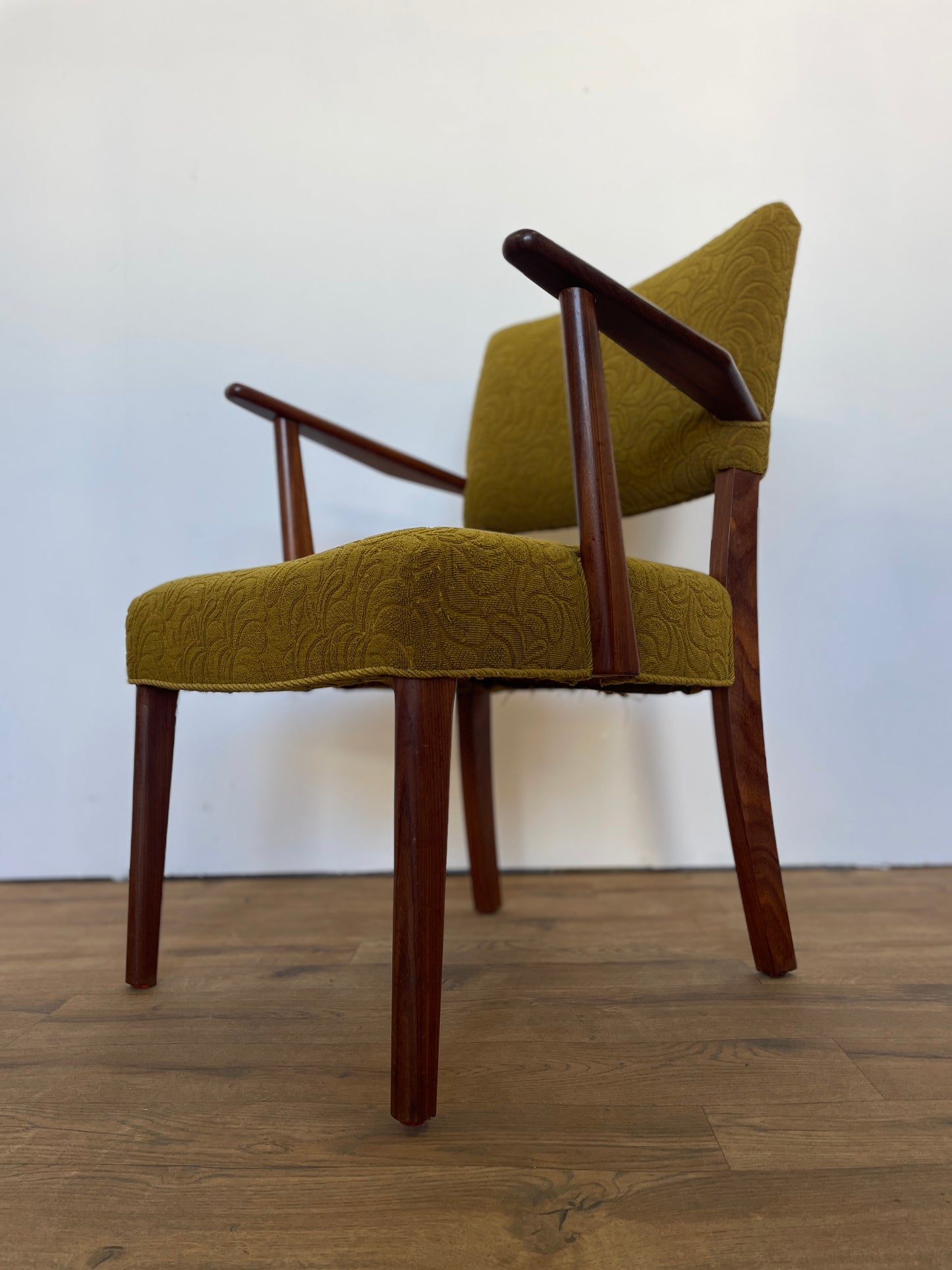 Danish Teak Upholstered Armchair w/ Green Fabric - Mid-Century Vintage