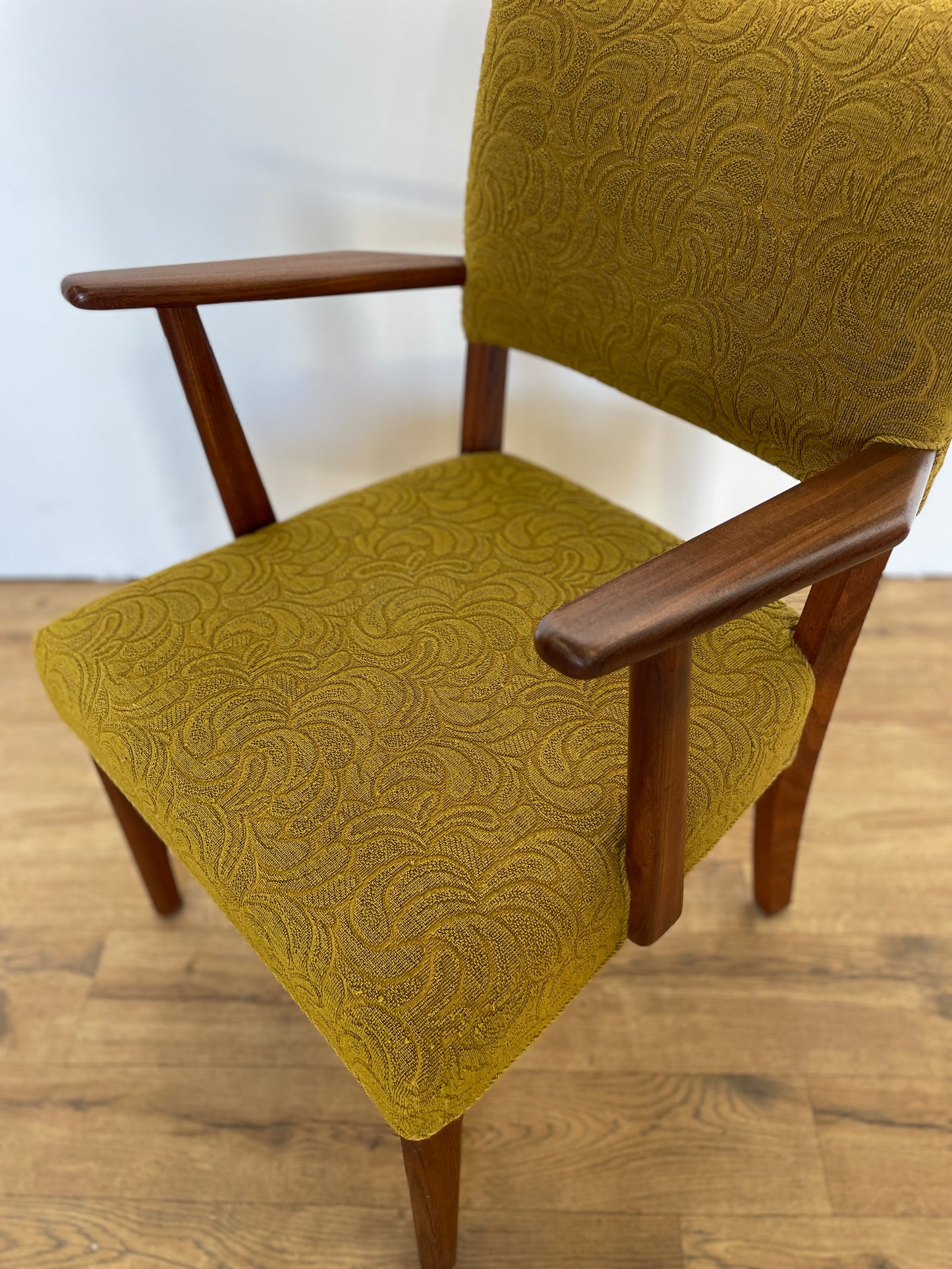 Danish Teak Upholstered Armchair w/ Green Fabric - Mid-Century Vintage