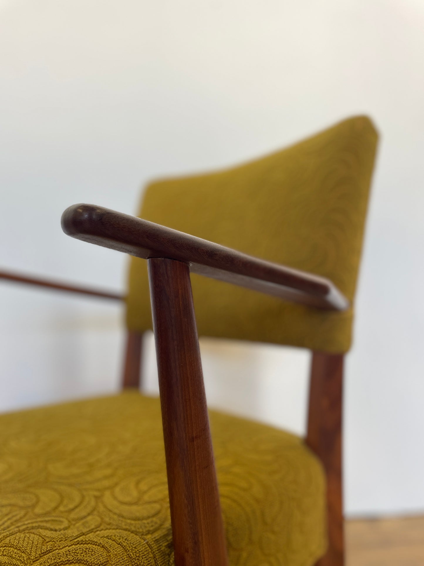 Danish Teak Upholstered Armchair w/ Green Fabric - Mid-Century Vintage