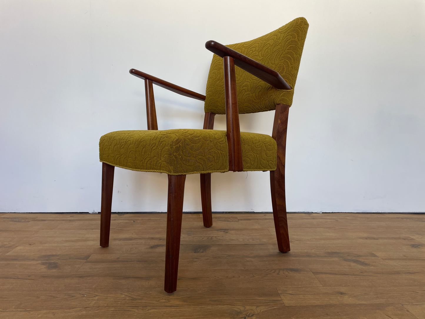 Danish Teak Upholstered Armchair w/ Green Fabric - Mid-Century Vintage