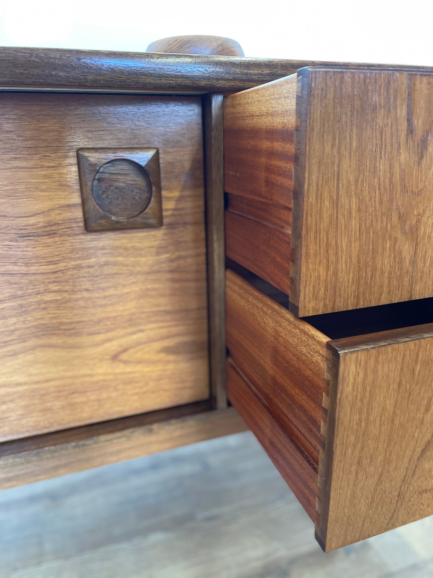 Large Teak Sideboard Mid-Century by Bath Cabinet Makers Vintage Storage Home