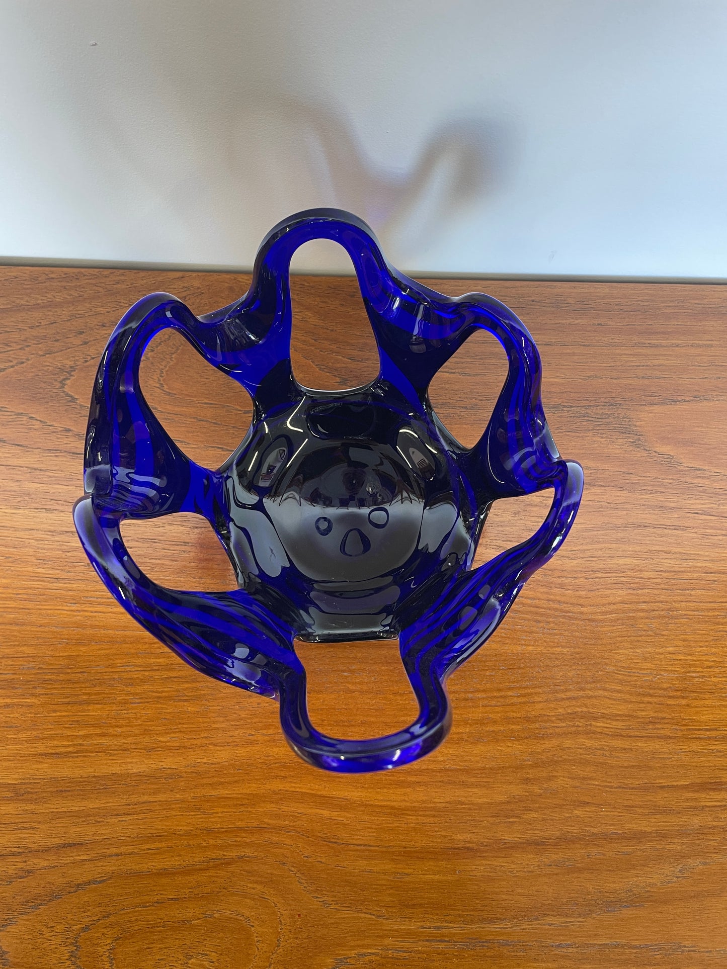 Murano Style Hand-Blown Cobalt Blue Art Glass Bowl – Vintage Freeform Swirl Design