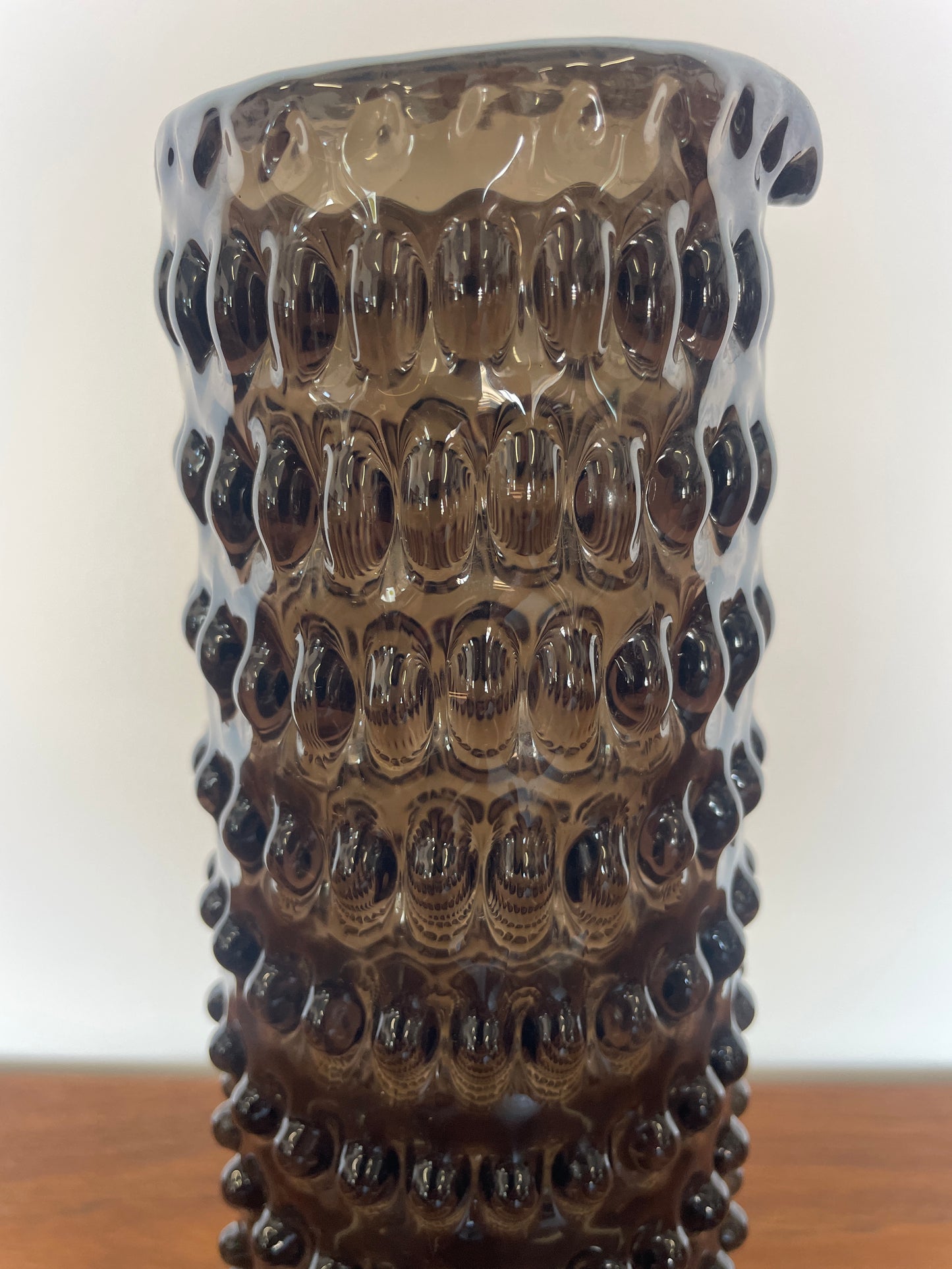 Kodanska Danish Hand-Blown Glass Jug / Vase – Smoke Grey, Bubble Texture