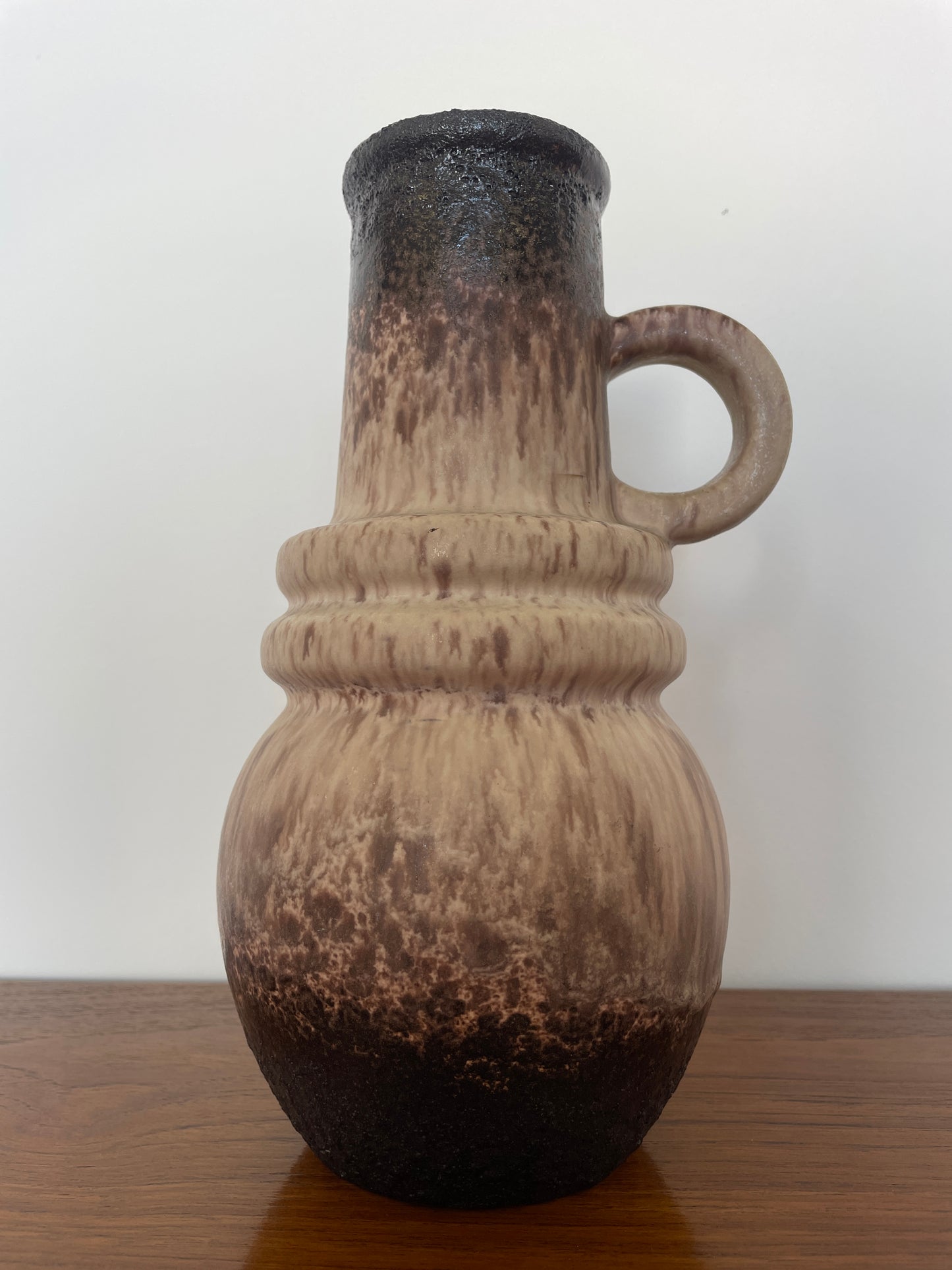 Vintage West German Vase – Brown & Beige Glaze Ceramic (Mid-Century)