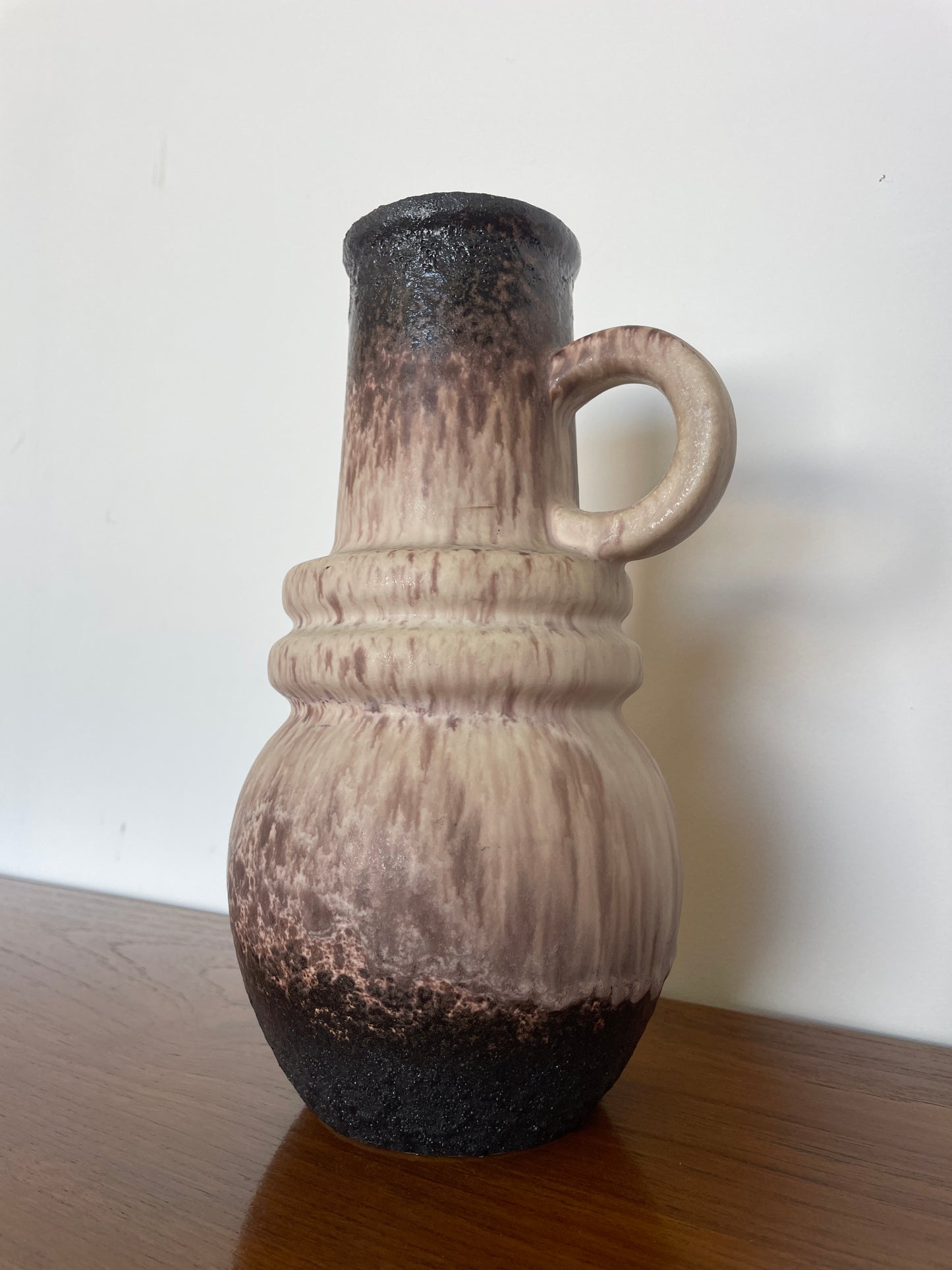 Vintage West German Vase – Brown & Beige Glaze Ceramic (Mid-Century)