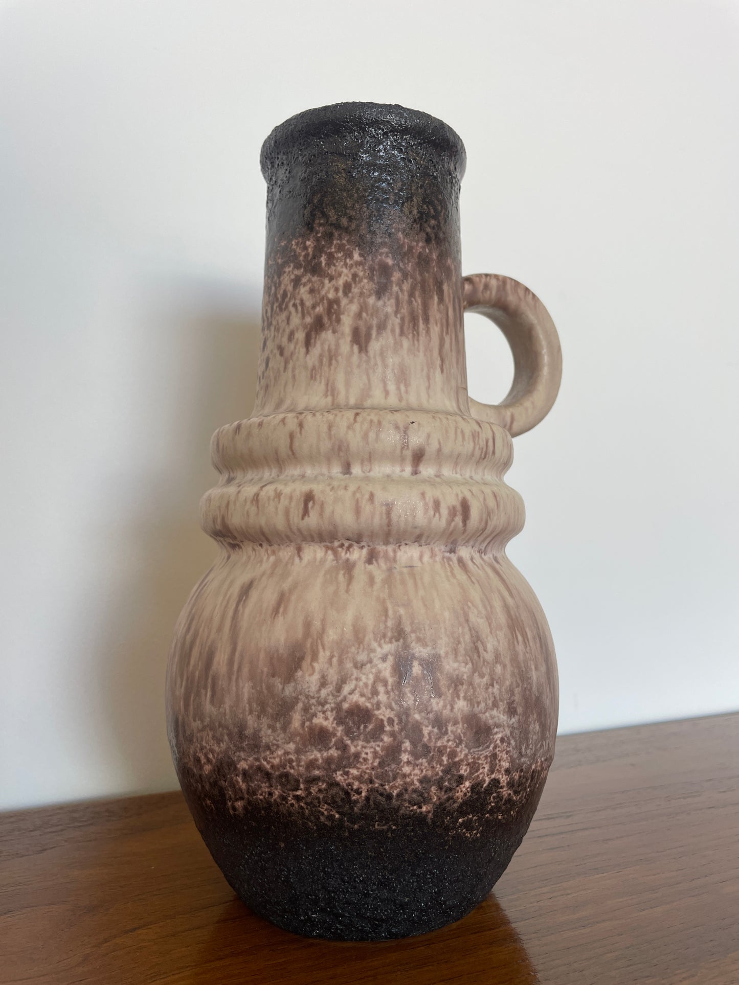 Vintage West German Vase – Brown & Beige Glaze Ceramic (Mid-Century)