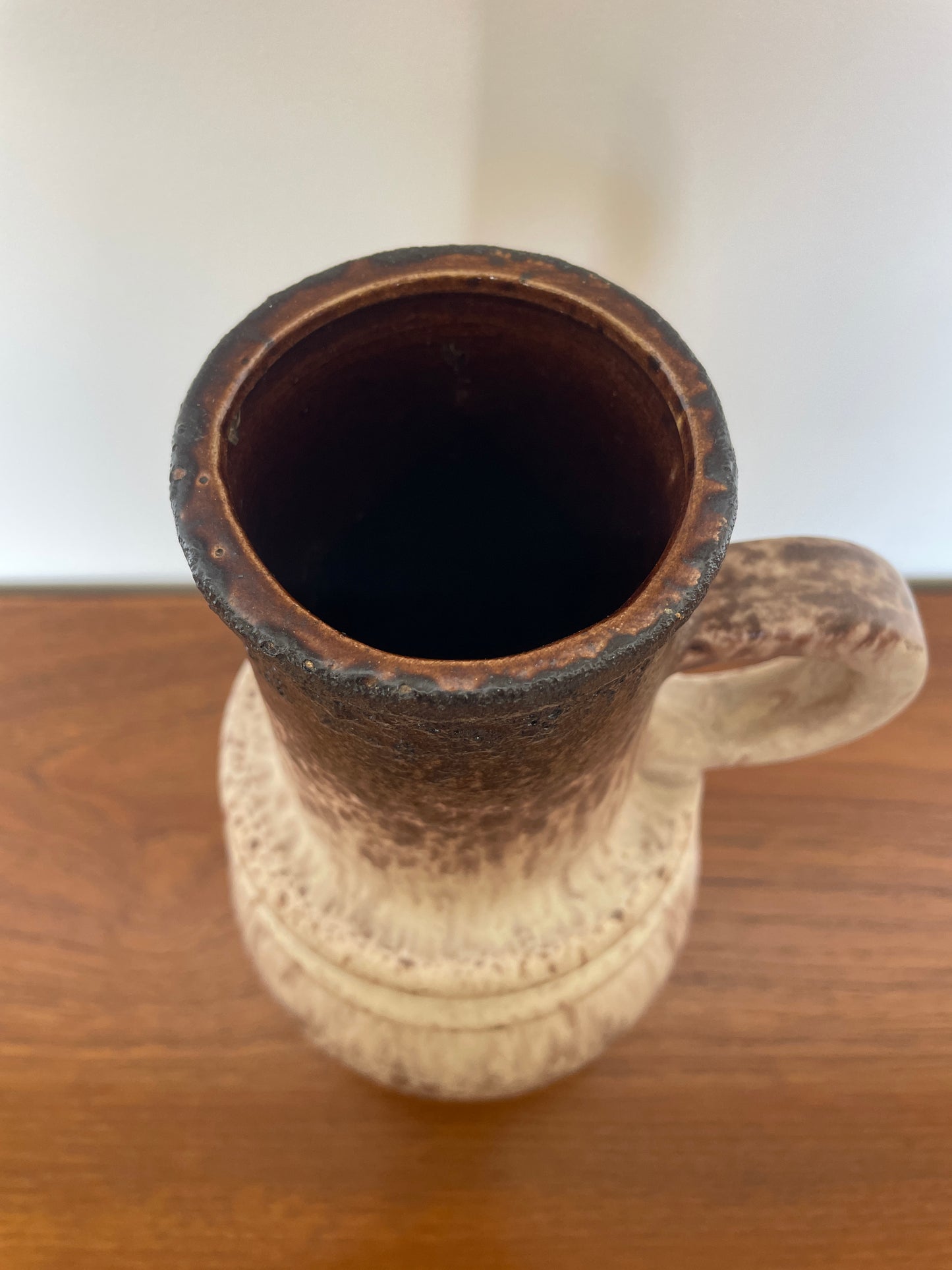 Vintage West German Vase – Brown & Beige Glaze Ceramic (Mid-Century)