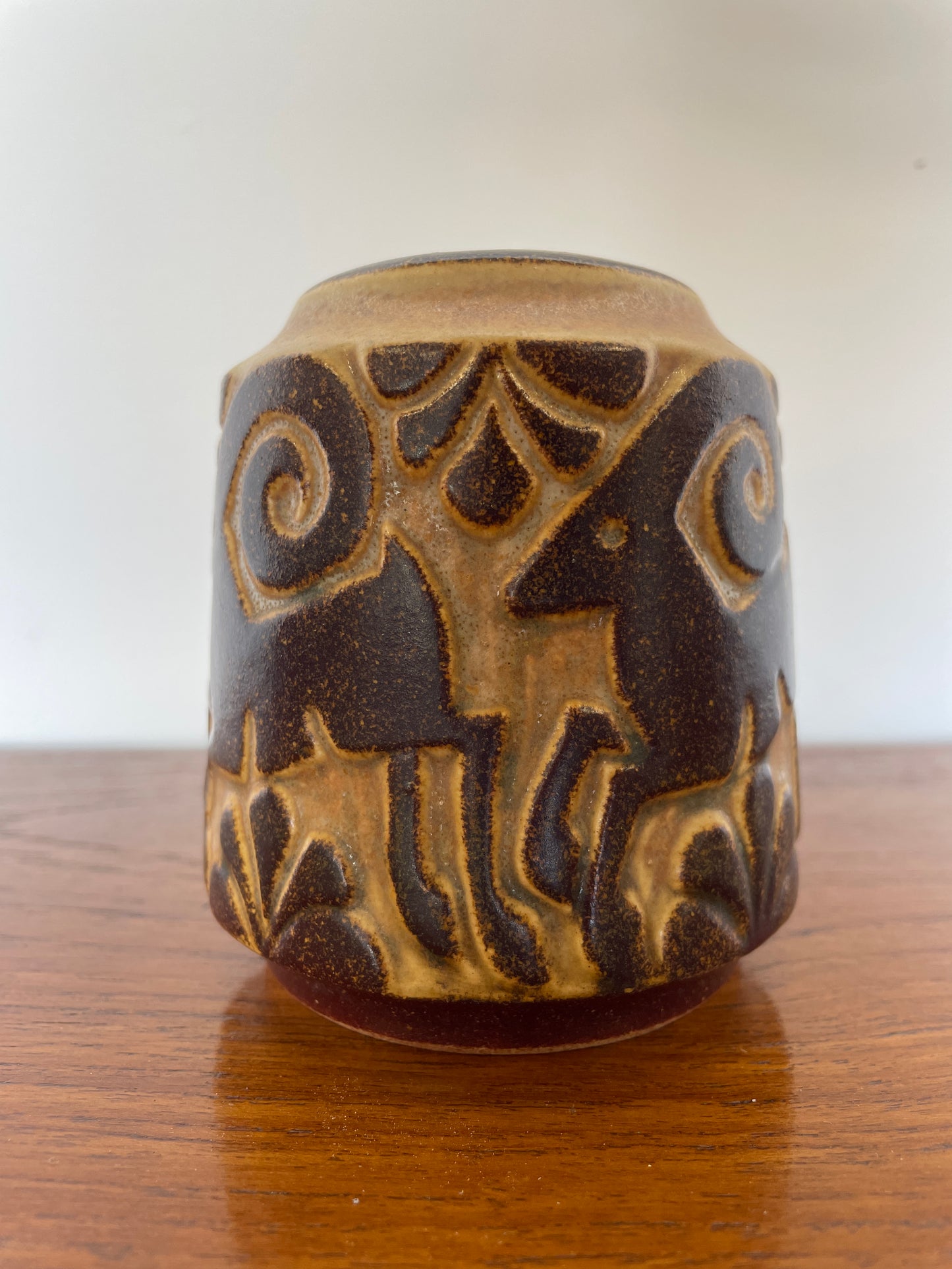 Vintage Michael Andersen Studio Vase with Ram Motif – Denmark, 1960s