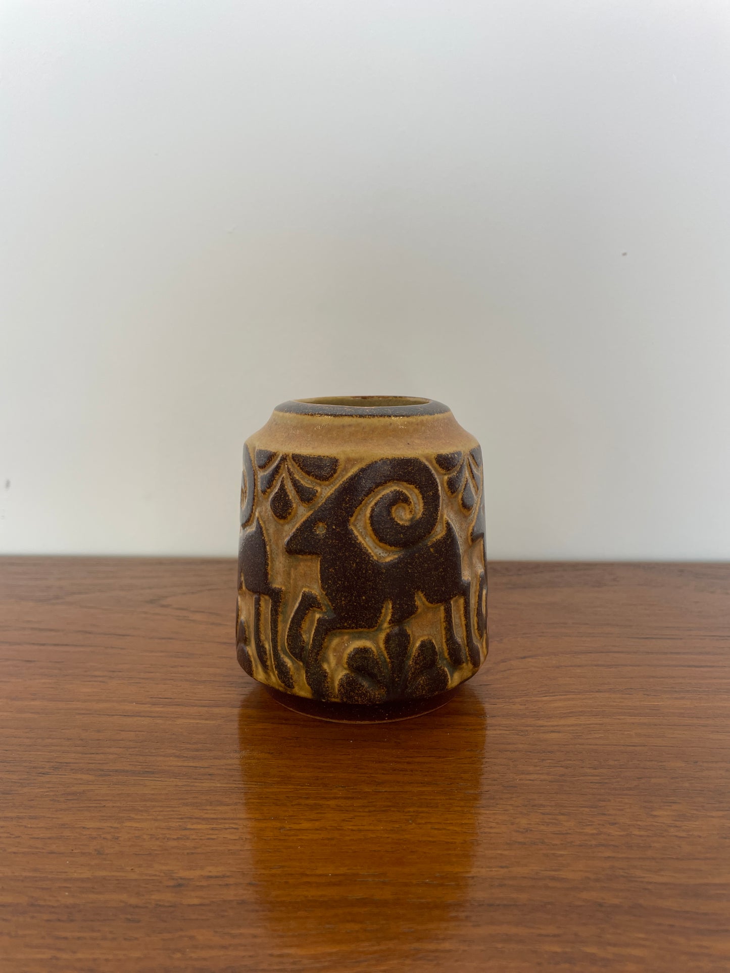 Vintage Michael Andersen Studio Vase with Ram Motif – Denmark, 1960s