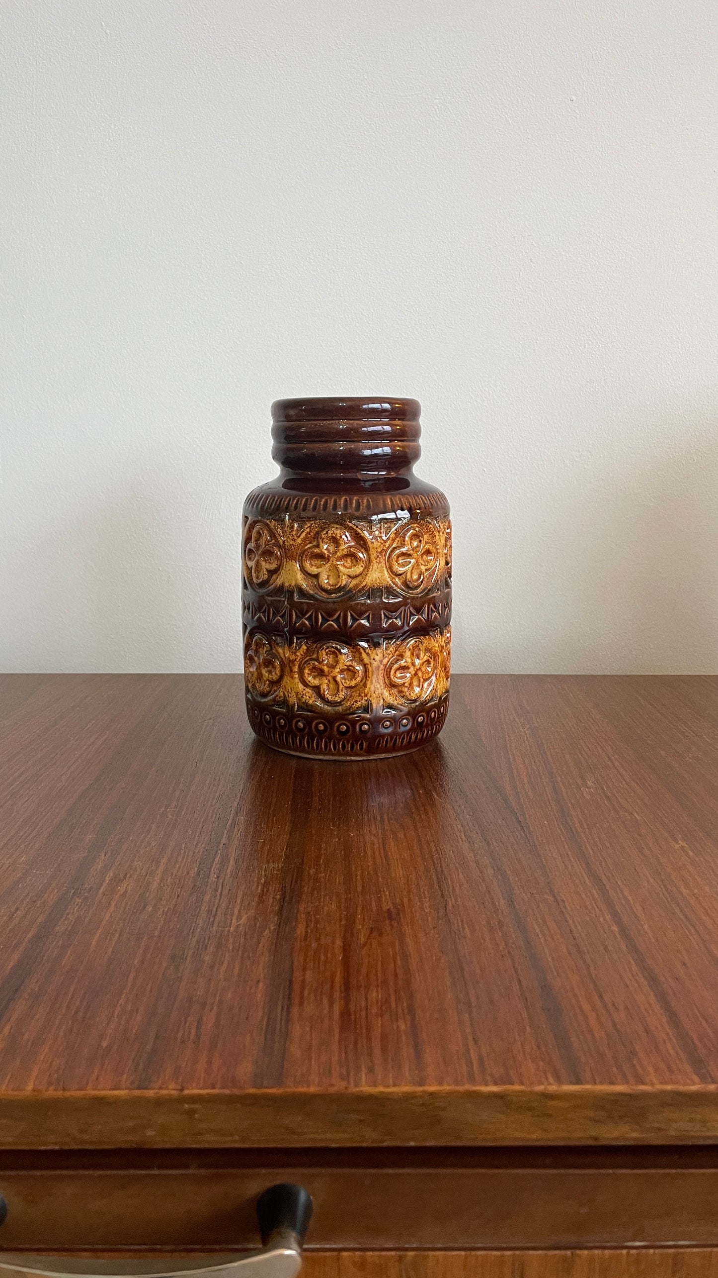 Vintage West Germany Brown Vase - Retro Glazed Mid Century Modern