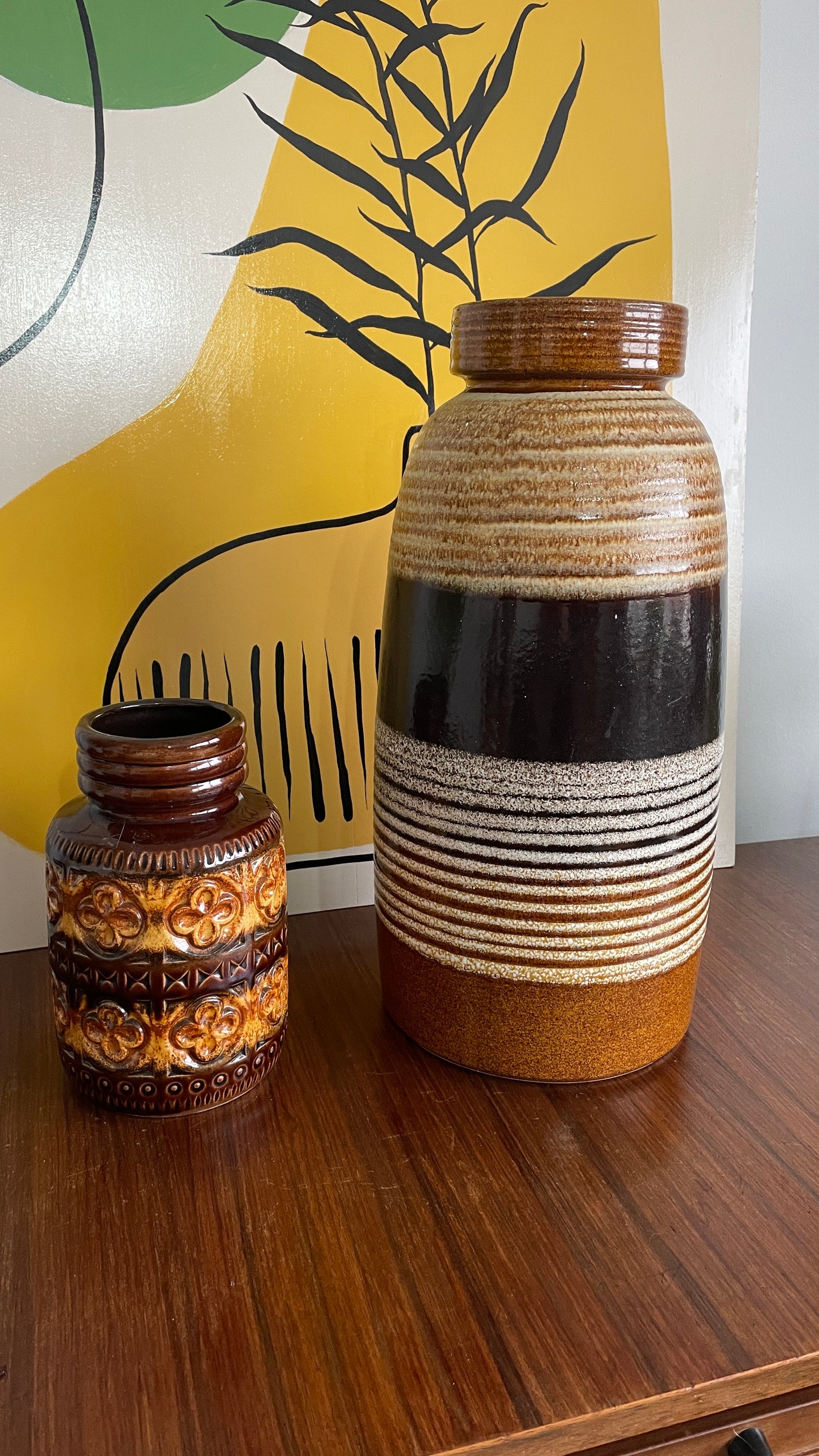 Large West Germany Vintage Vase West Germany - Brown Glazed Mid Century Retro