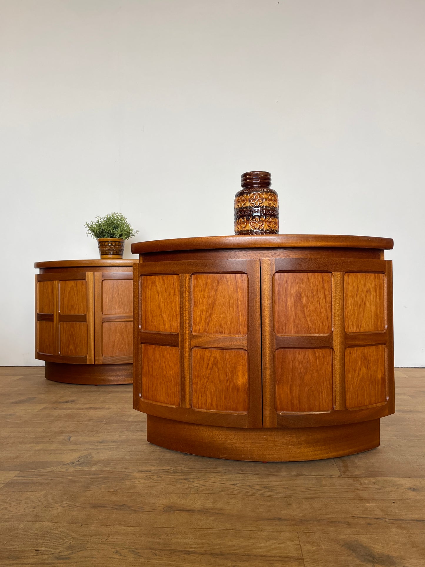 Pair of Mid-Century Teak Corner Bedside Cabinets by Nathan