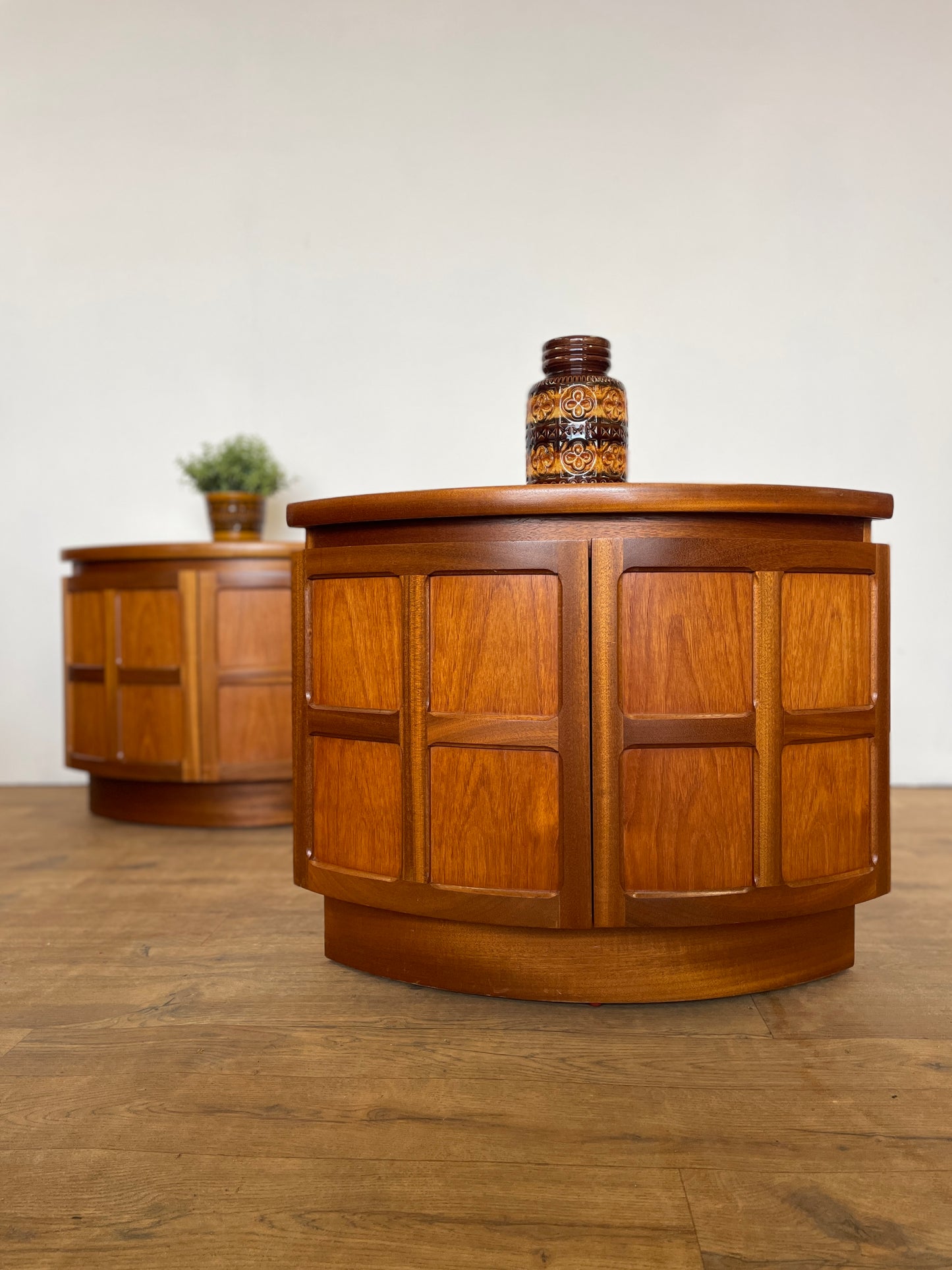 Pair of Mid-Century Teak Corner Bedside Cabinets by Nathan