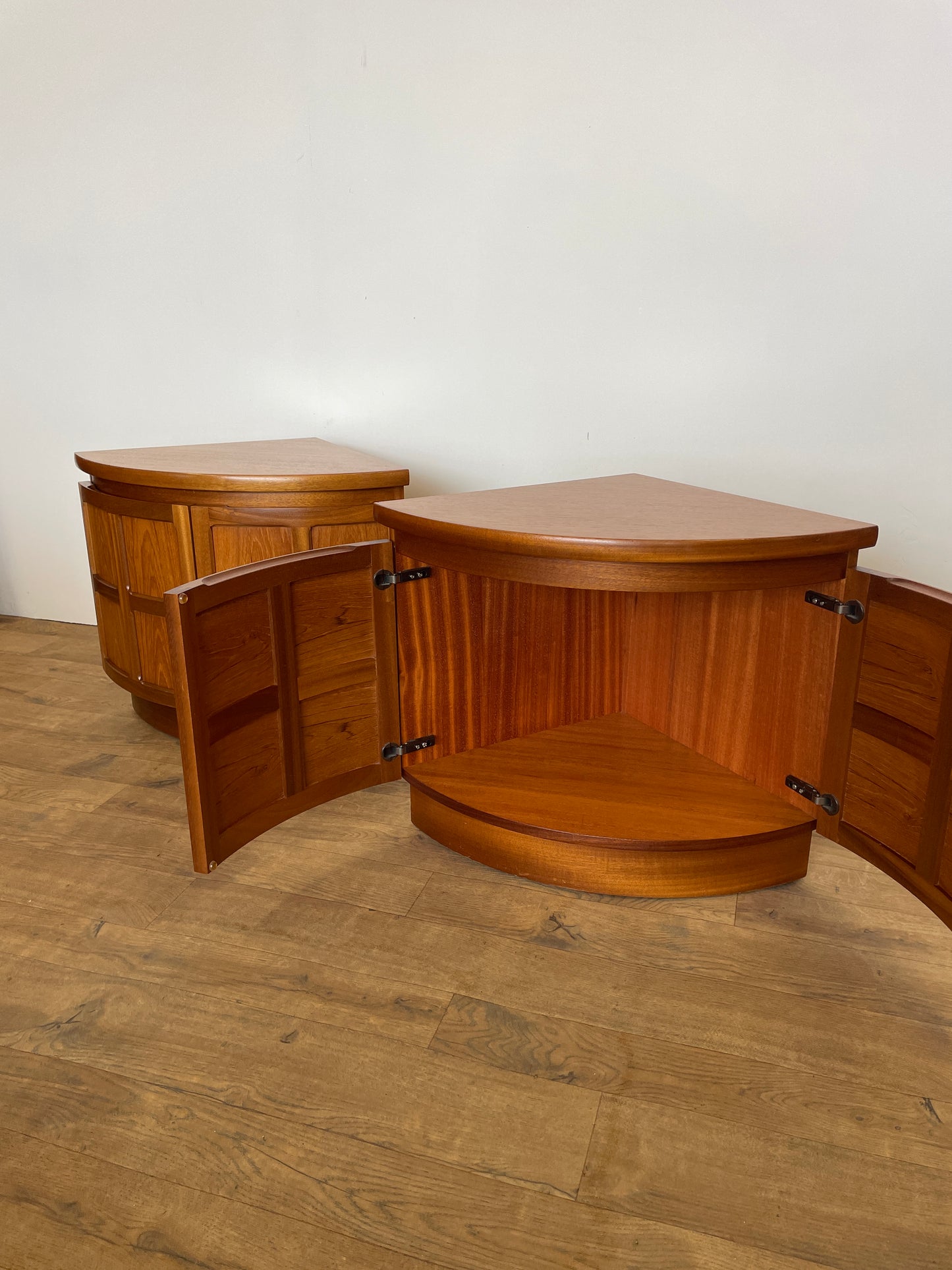 Pair of Mid-Century Teak Corner Bedside Cabinets by Nathan