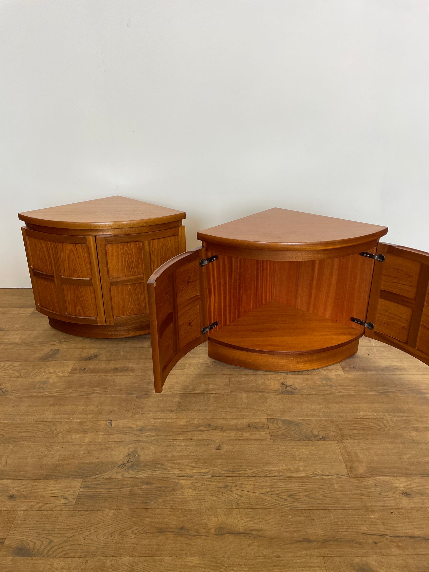 Pair of Mid-Century Teak Corner Bedside Cabinets by Nathan