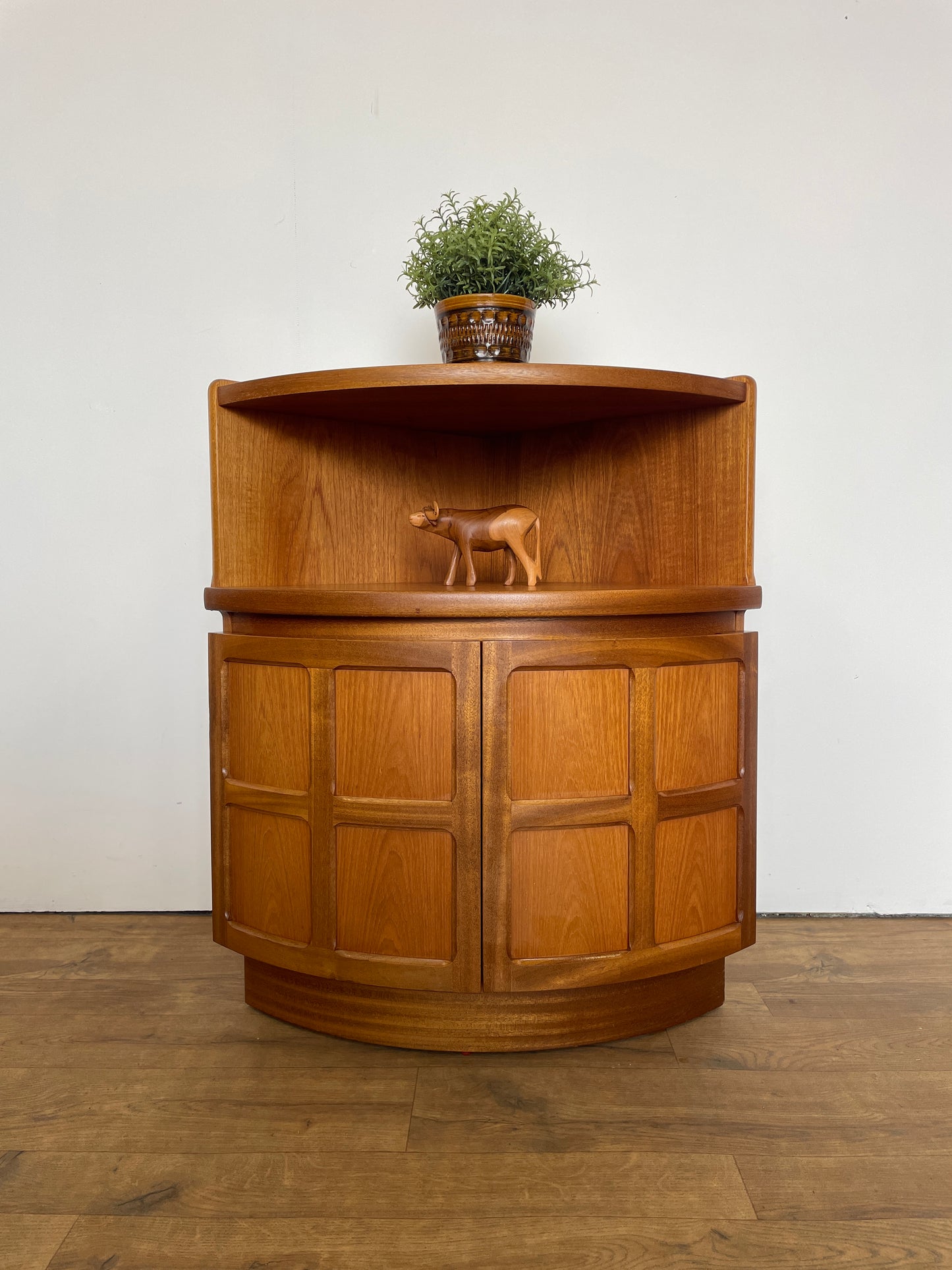 Mid-Century Nathan Teak Corner Cabinet – Vintage Storage Unit