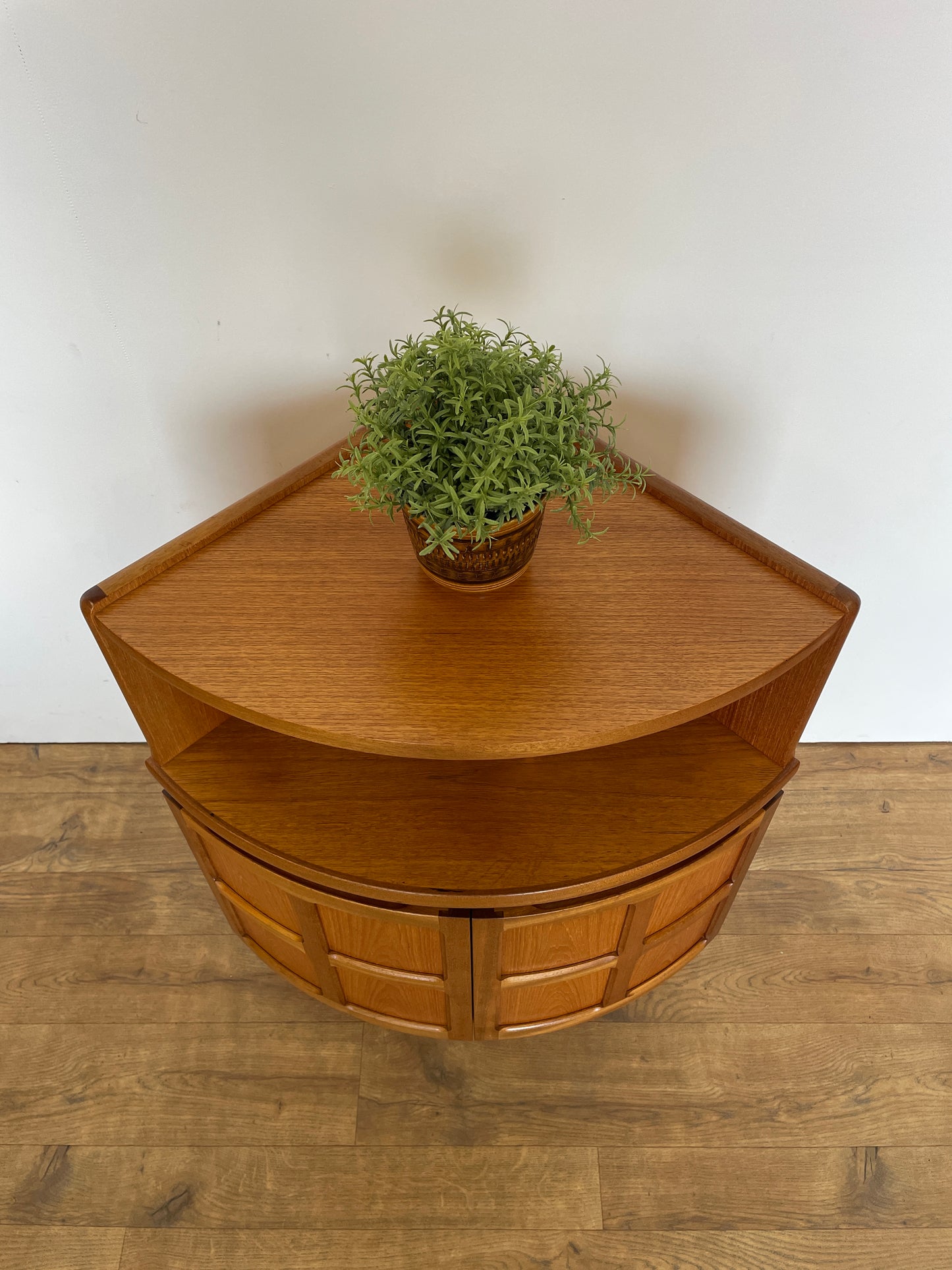 Mid-Century Nathan Teak Corner Cabinet – Vintage Storage Unit