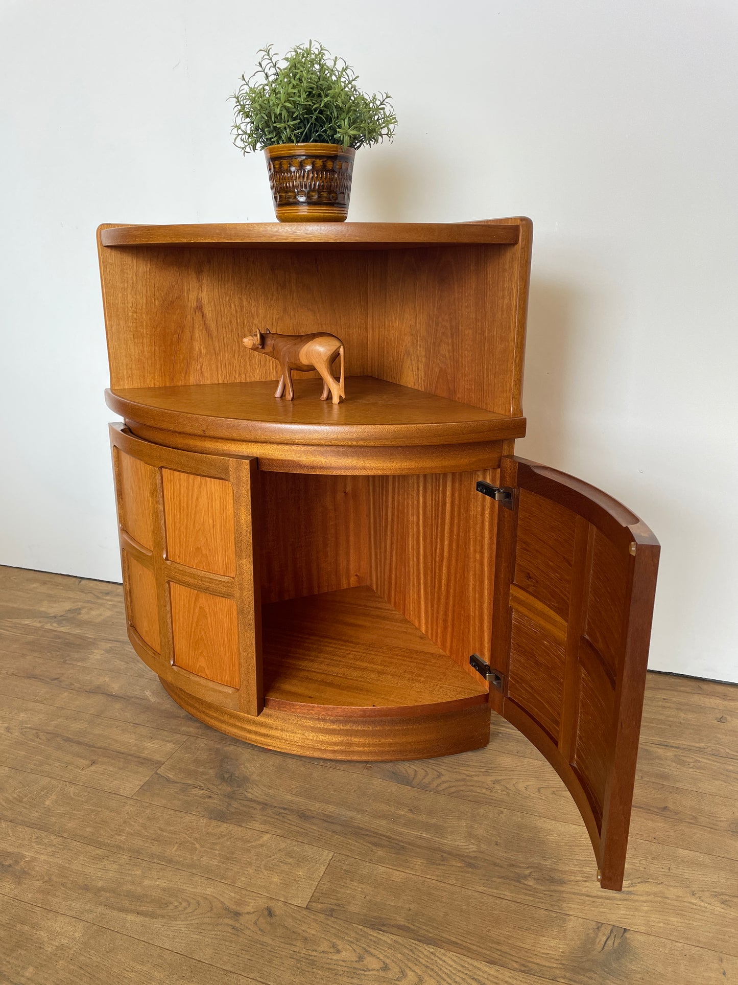 Mid-Century Nathan Teak Corner Cabinet – Vintage Storage Unit
