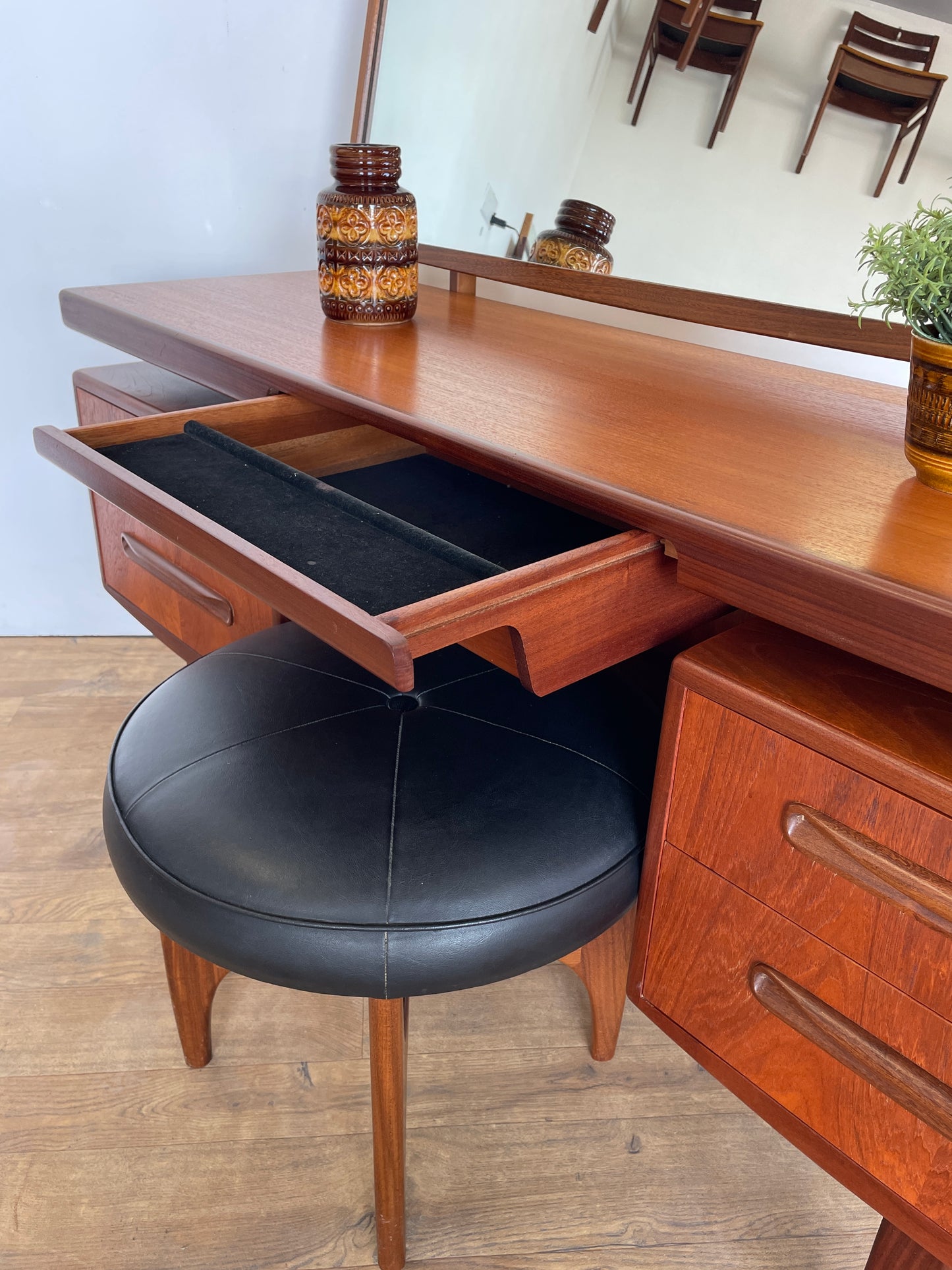 G Plan Fresco Teak Floating Top Dressing Table with Mirror & Matching Stool – Mid-Century Modern