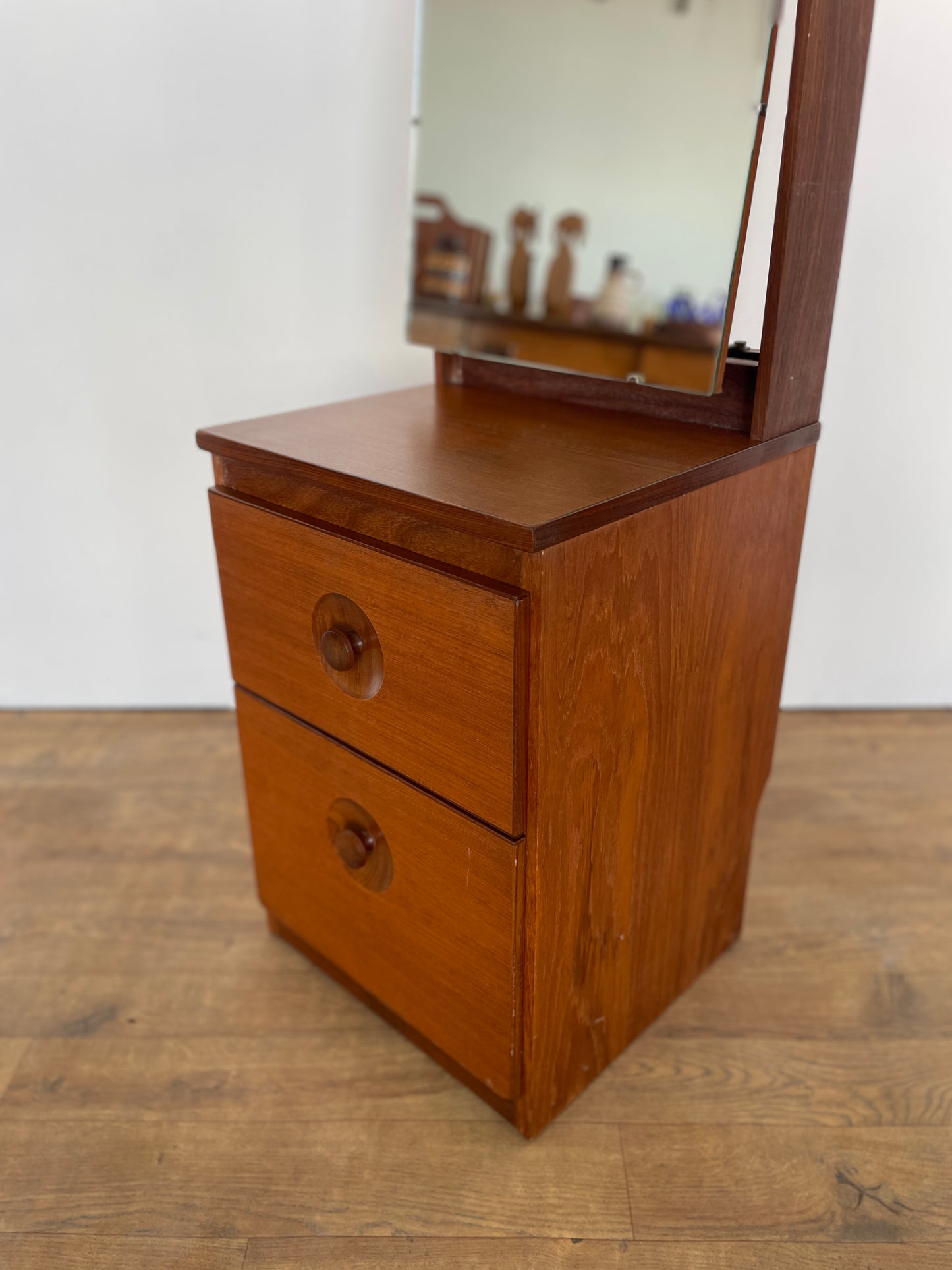 Vintage Meredew Cheval Mirror with Drawers – Mid-Century Modern Teak