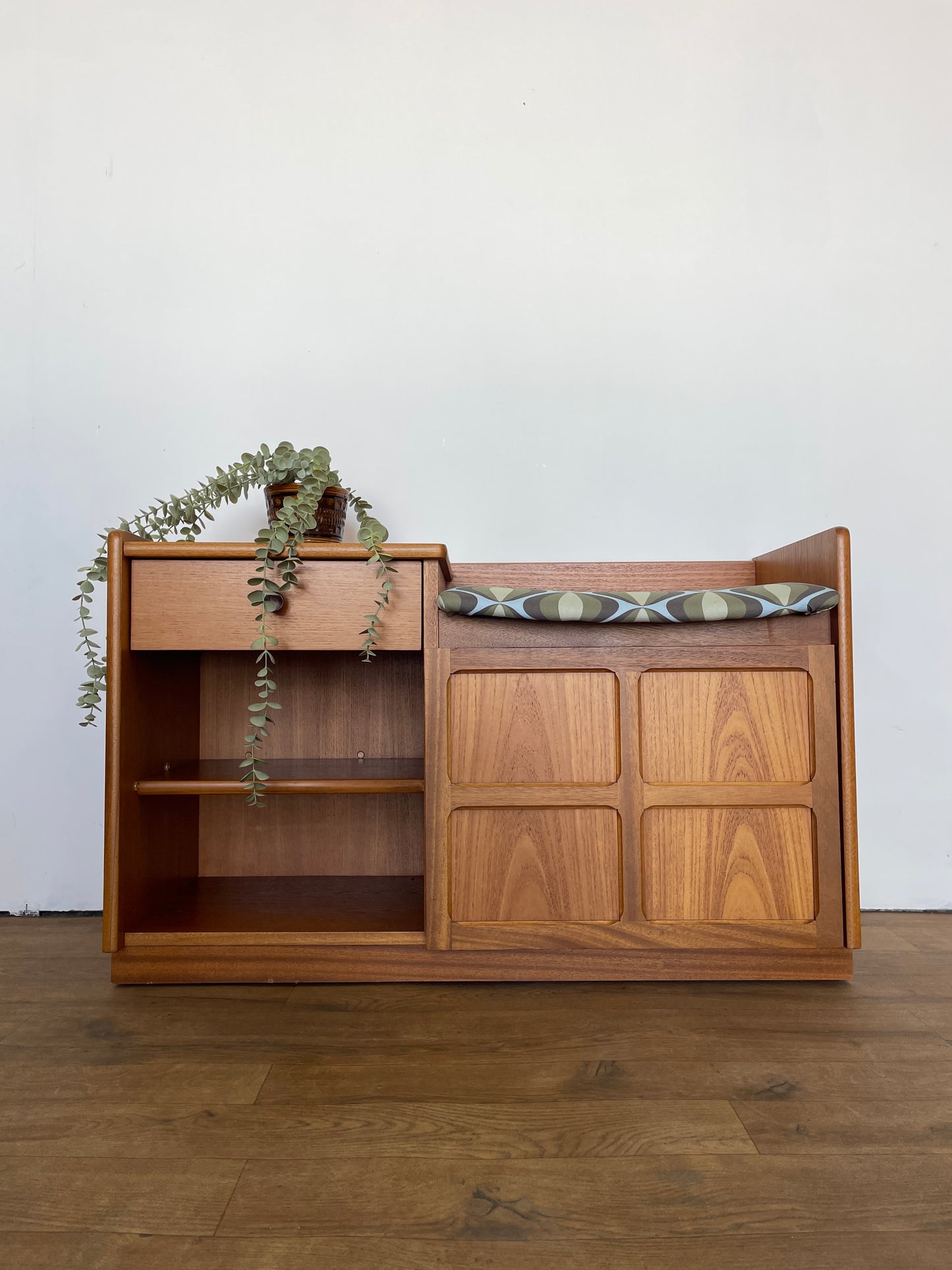 Nathan Mid-Century Teak Telephone Seat with Storage & Retro Cushion
