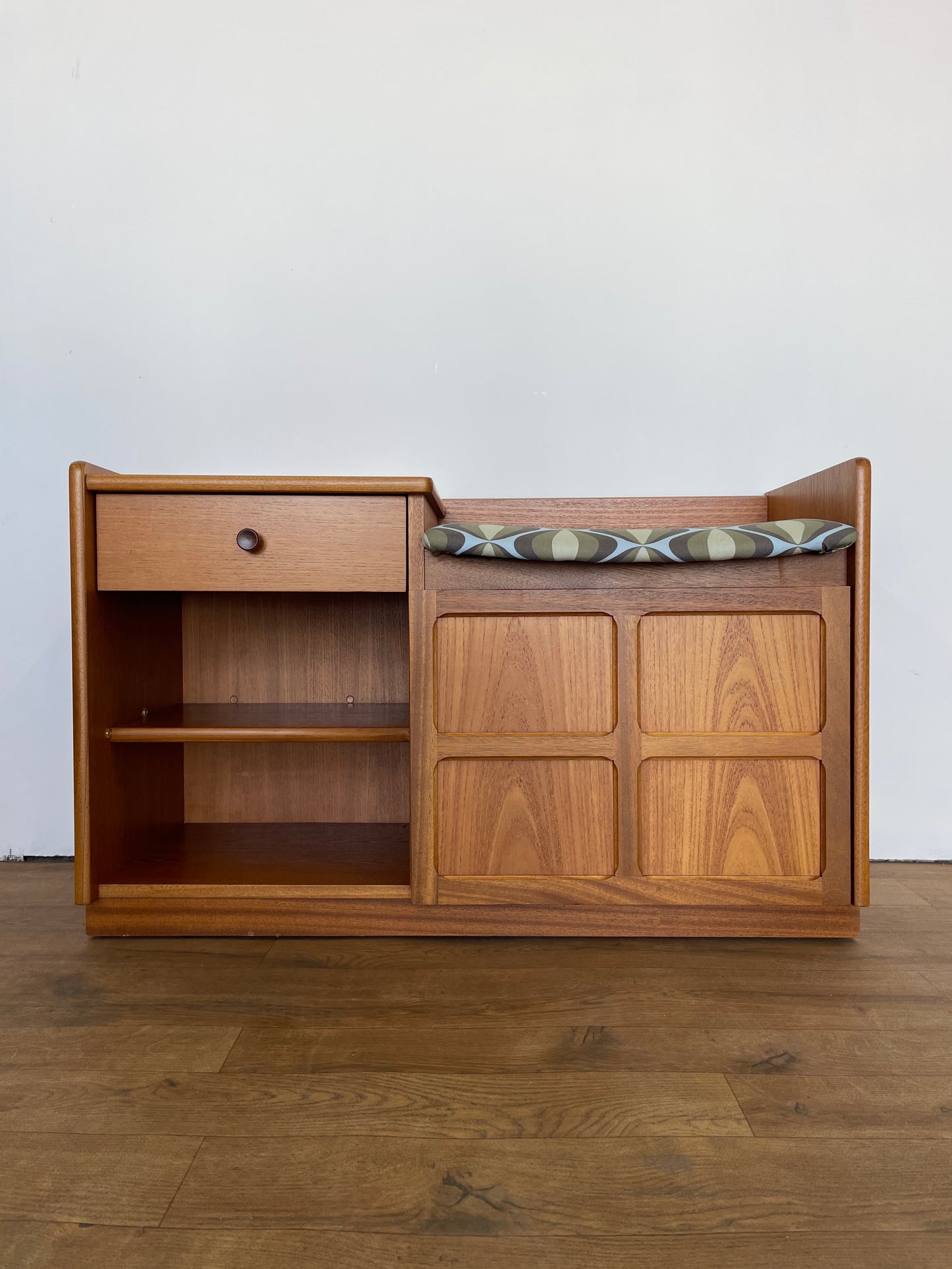 Nathan Mid-Century Teak Telephone Seat with Storage & Retro Cushion