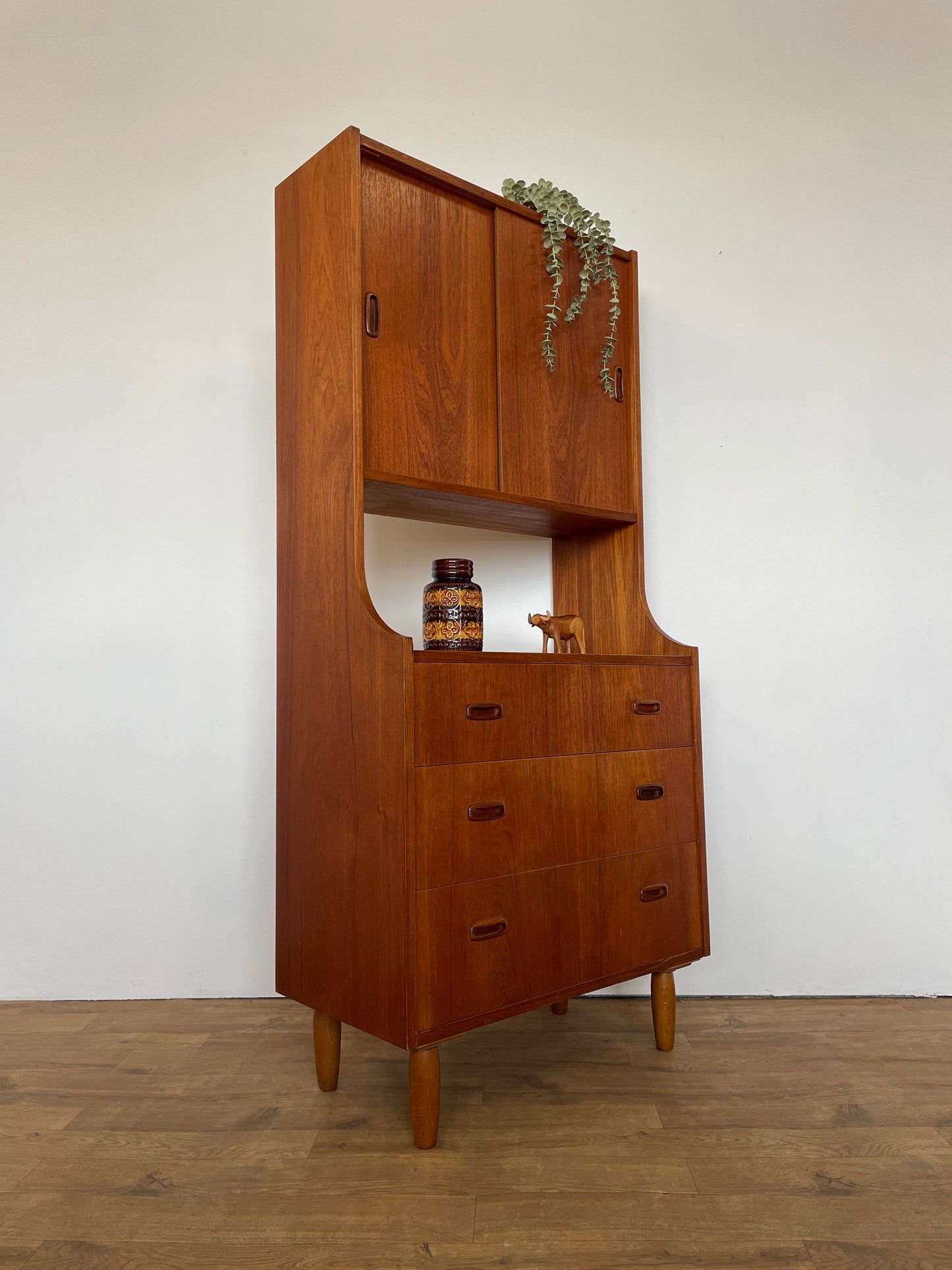 Mid-Century Danish Teak Bookcase Cabinet with Drawers