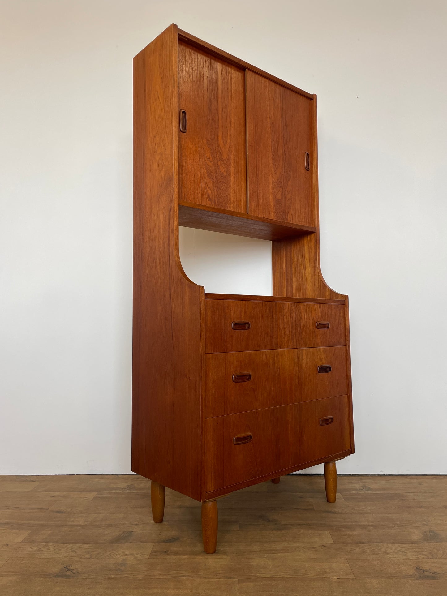 Mid-Century Danish Teak Bookcase Cabinet with Drawers