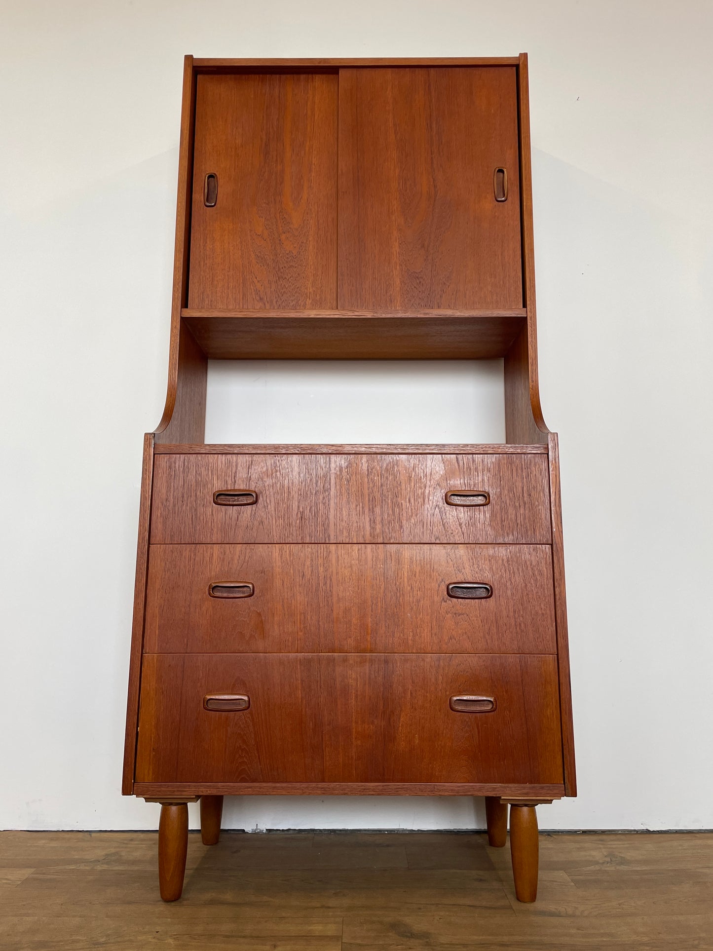 Mid-Century Danish Teak Bookcase Cabinet with Drawers