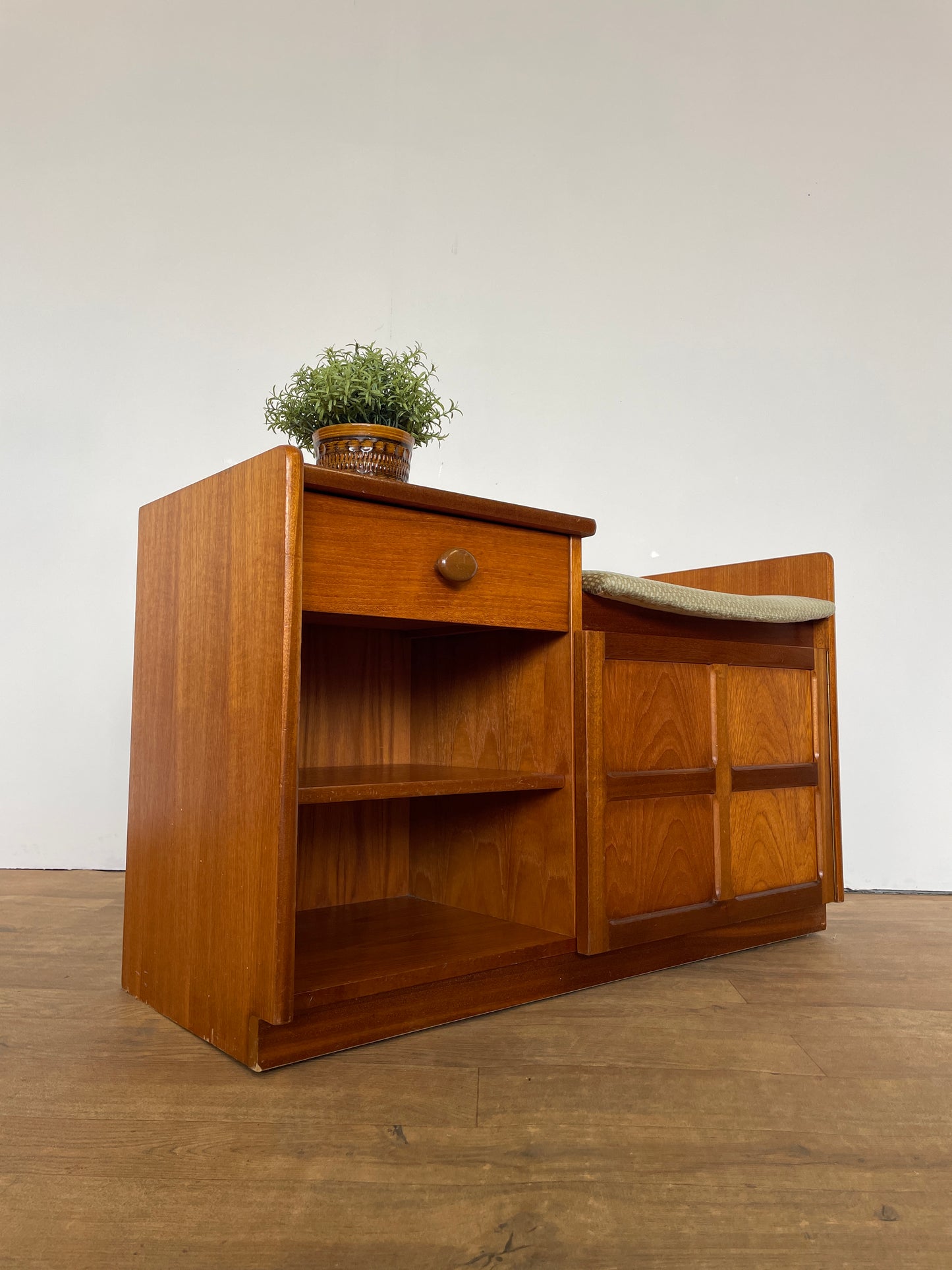 Nathan Mid-Century Teak Telephone Seat with Storage & Original Cushion