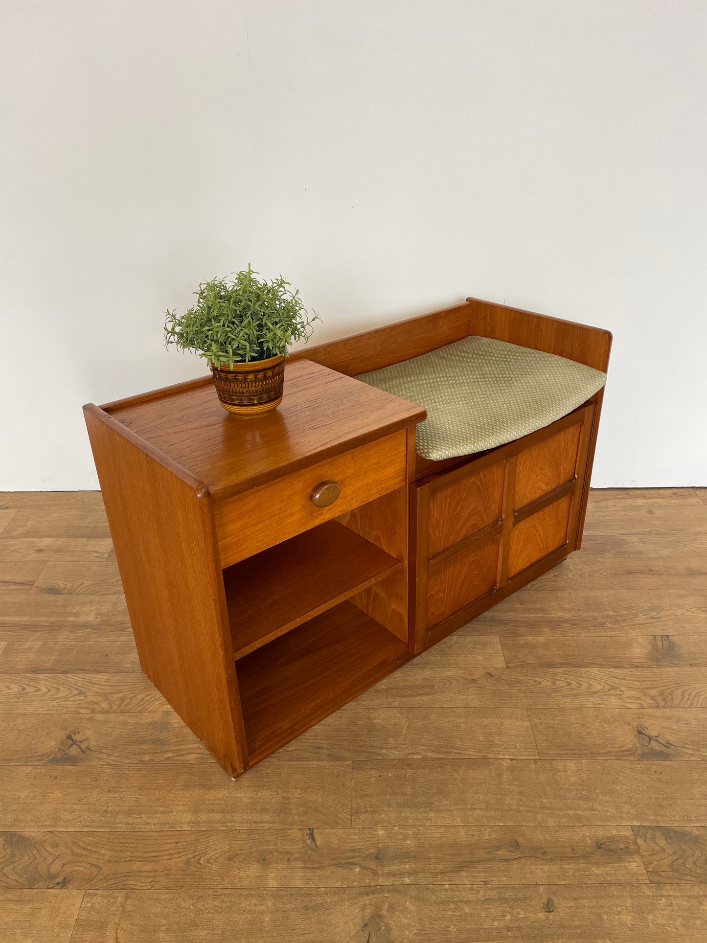 Nathan Mid-Century Teak Telephone Seat with Storage & Original Cushion