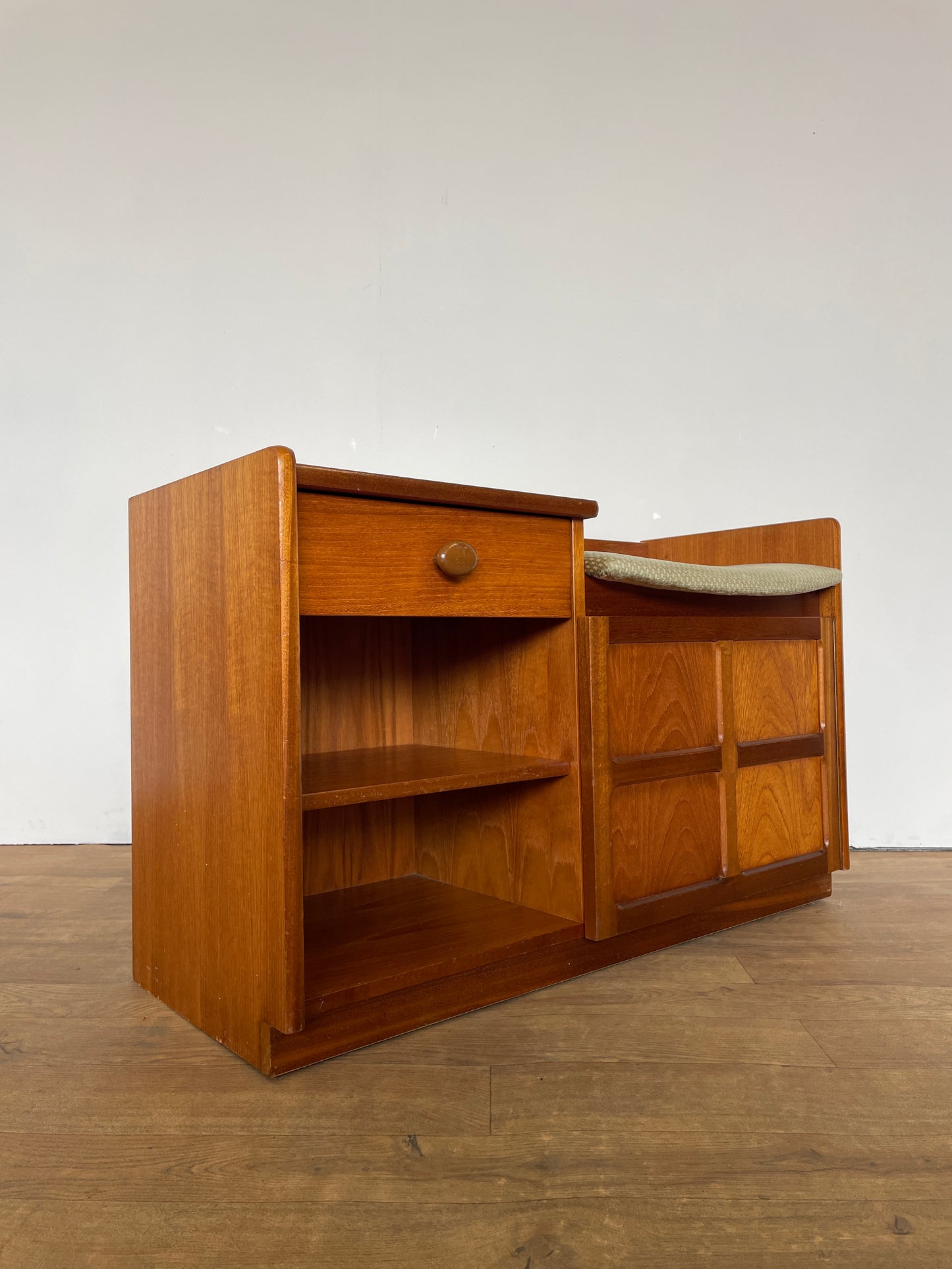 Nathan Mid-Century Teak Telephone Seat with Storage & Original Cushion
