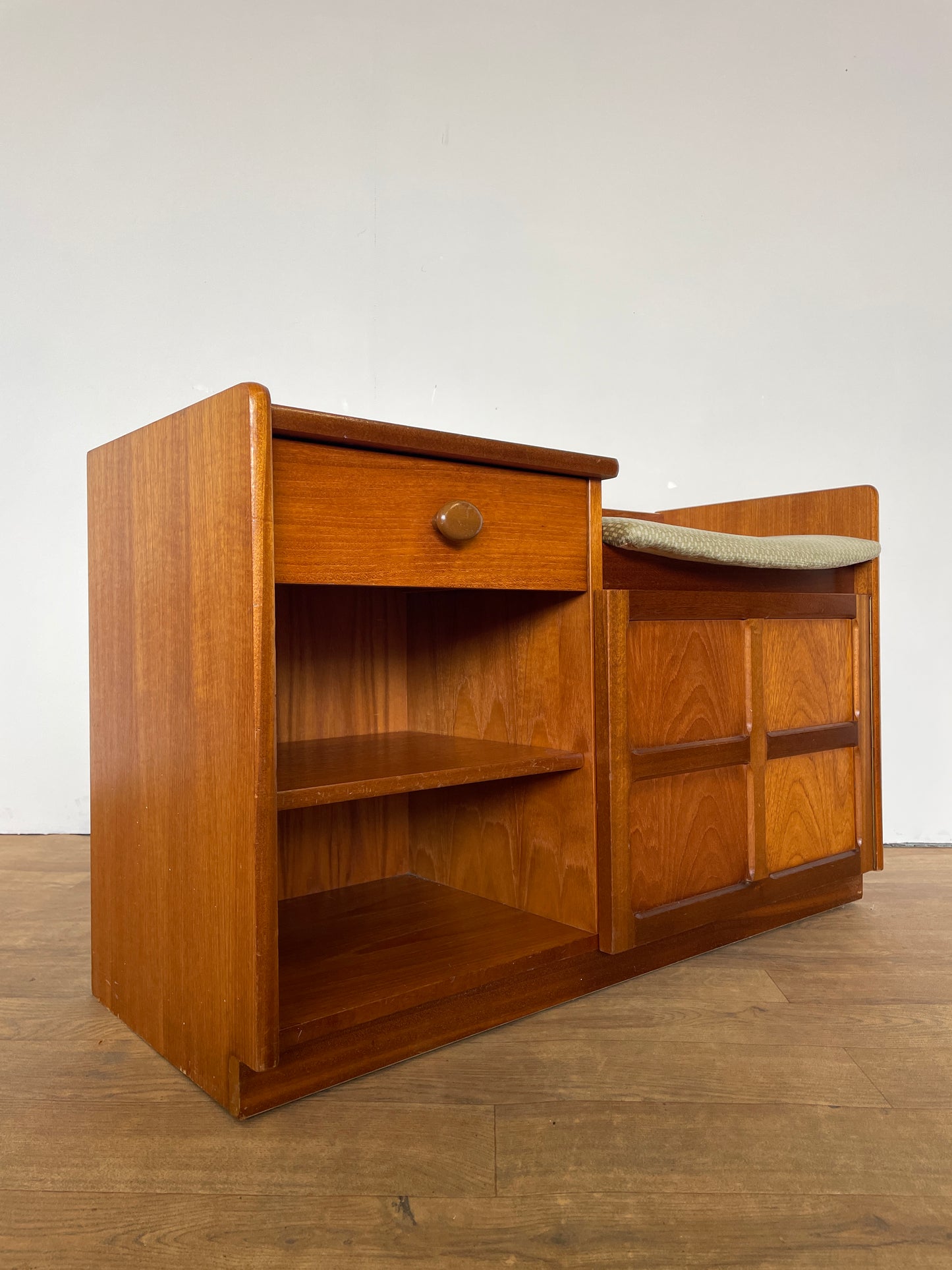 Nathan Mid-Century Teak Telephone Seat with Storage & Original Cushion
