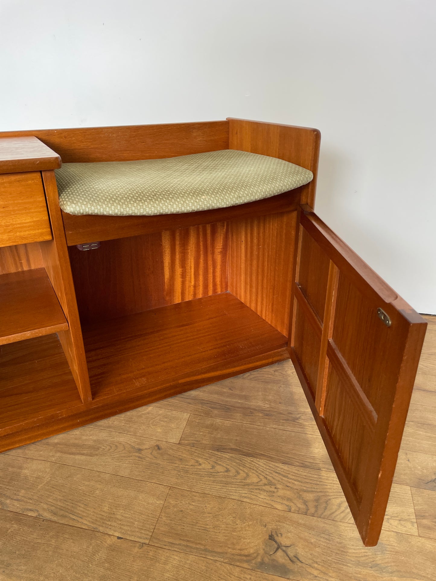 Nathan Mid-Century Teak Telephone Seat with Storage & Original Cushion