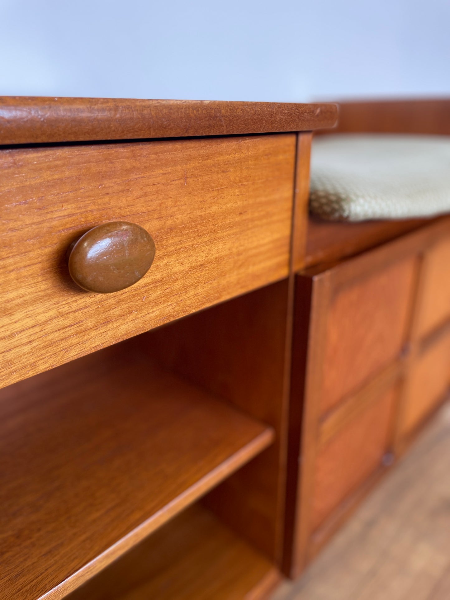 Nathan Mid-Century Teak Telephone Seat with Storage & Original Cushion